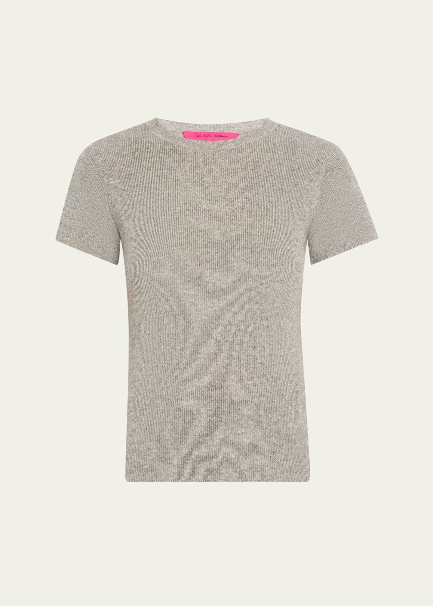 The Elder Statesman Fitted Micro Ribbed Cashmere Silk Tee Image 1 of 5