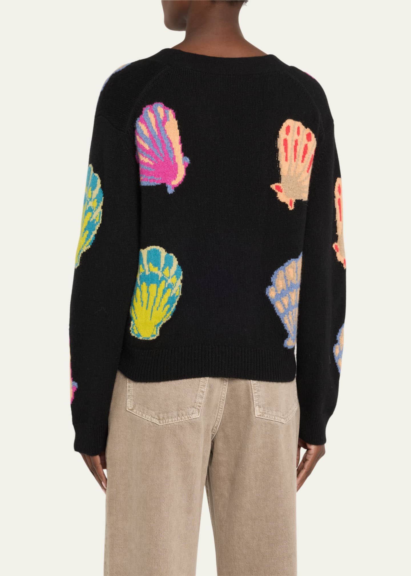 The Elder Statesman V-Neck Shell Intarsia Cashmere Cardigan - Bergdorf ...