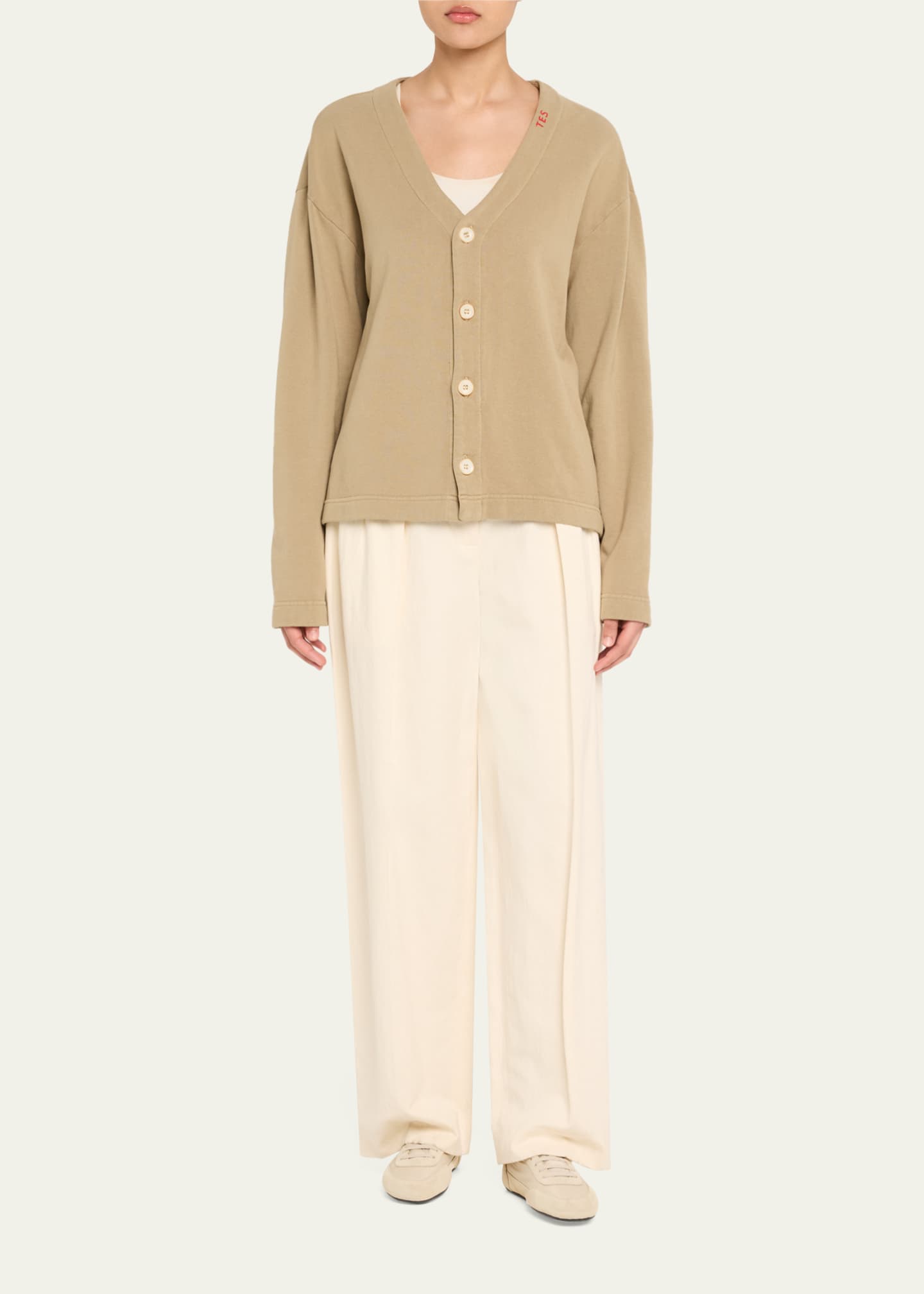 The Elder Statesman Logo Embroidered Jersey Cashmere Cardigan Image 2 of 5