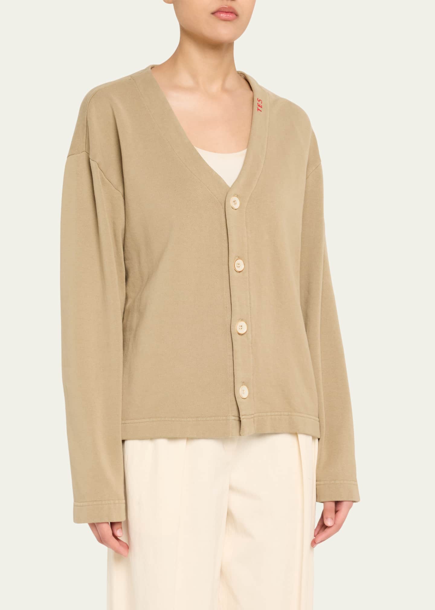 The Elder Statesman Logo Embroidered Jersey Cashmere Cardigan Image 4 of 5