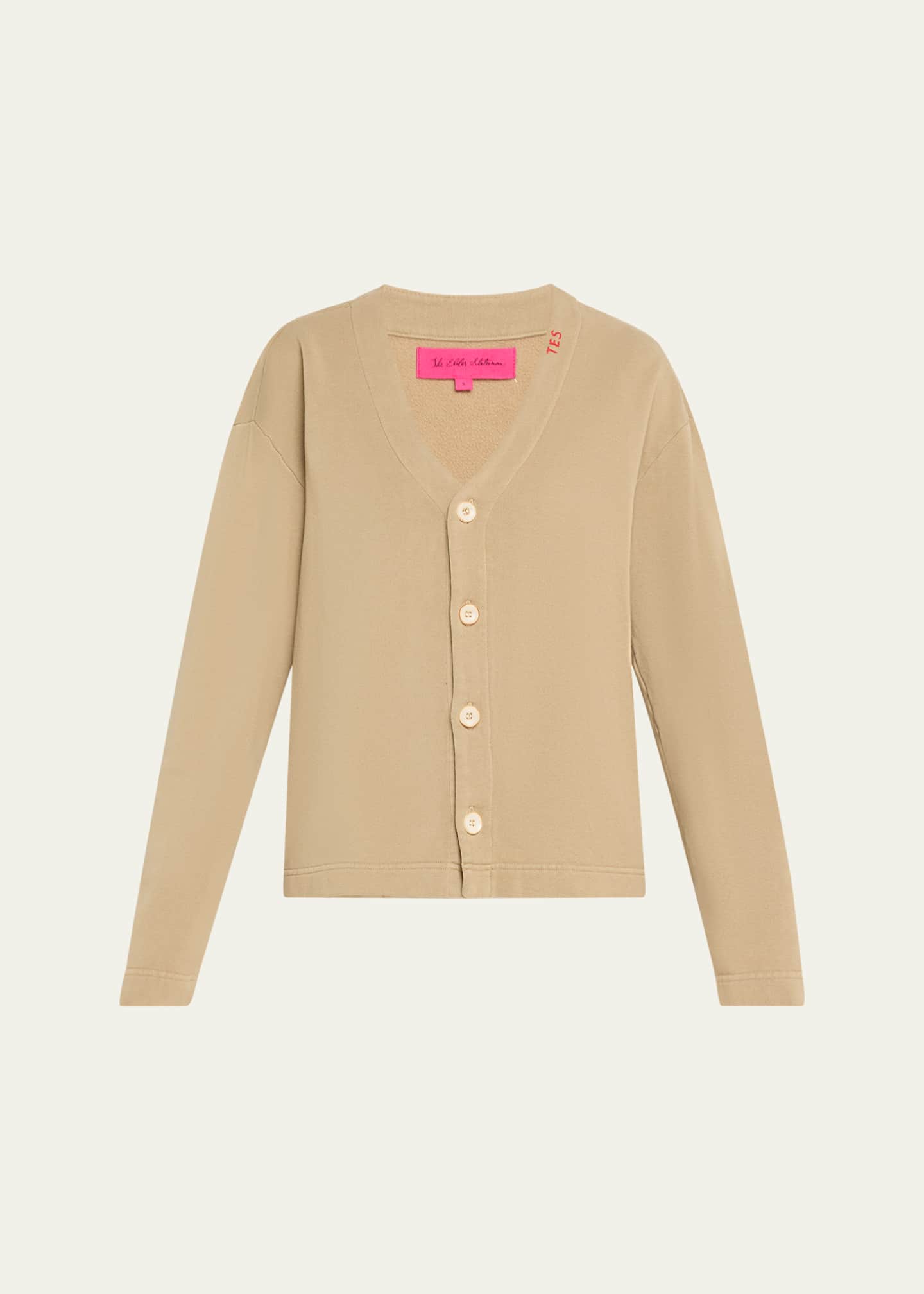 The Elder Statesman Logo Embroidered Jersey Cashmere Cardigan Image 1 of 5