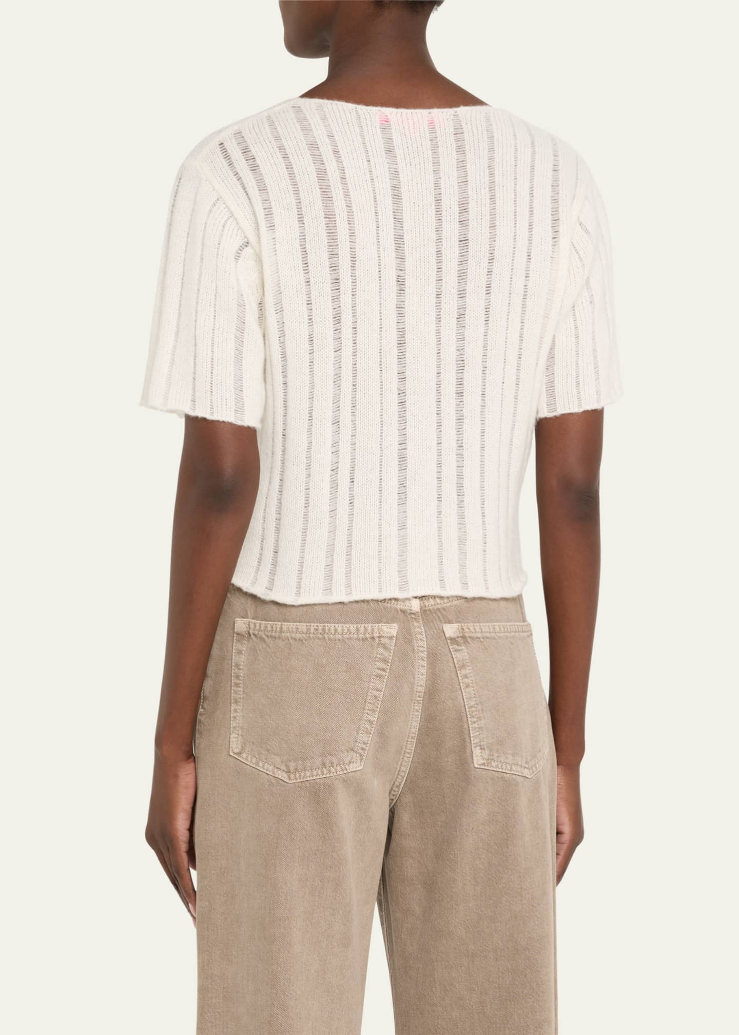 The Elder Statesman Drop Needle Short Sleeve Cashmere Tee Image 3 of 5