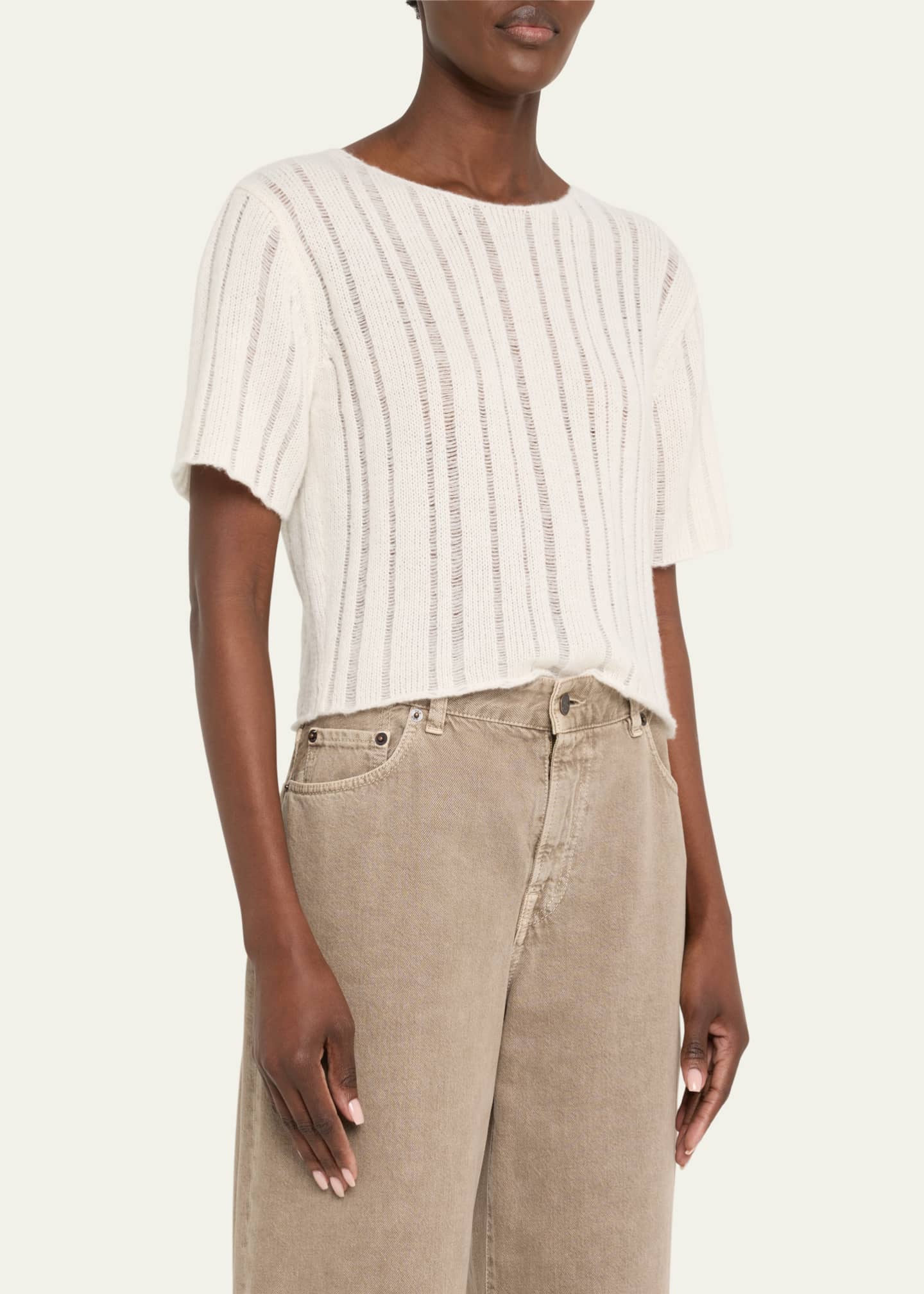 The Elder Statesman Drop Needle Short Sleeve Cashmere Tee Image 4 of 5
