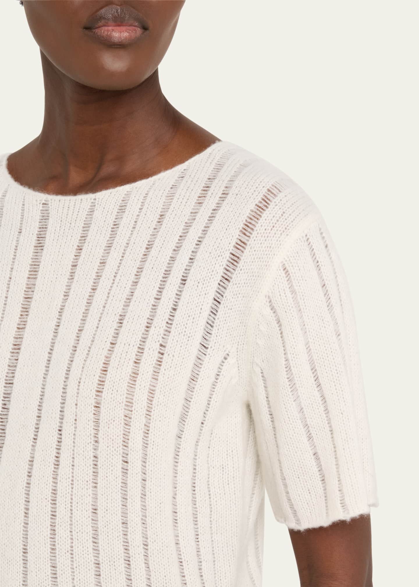 The Elder Statesman Drop Needle Short Sleeve Cashmere Tee Image 5 of 5