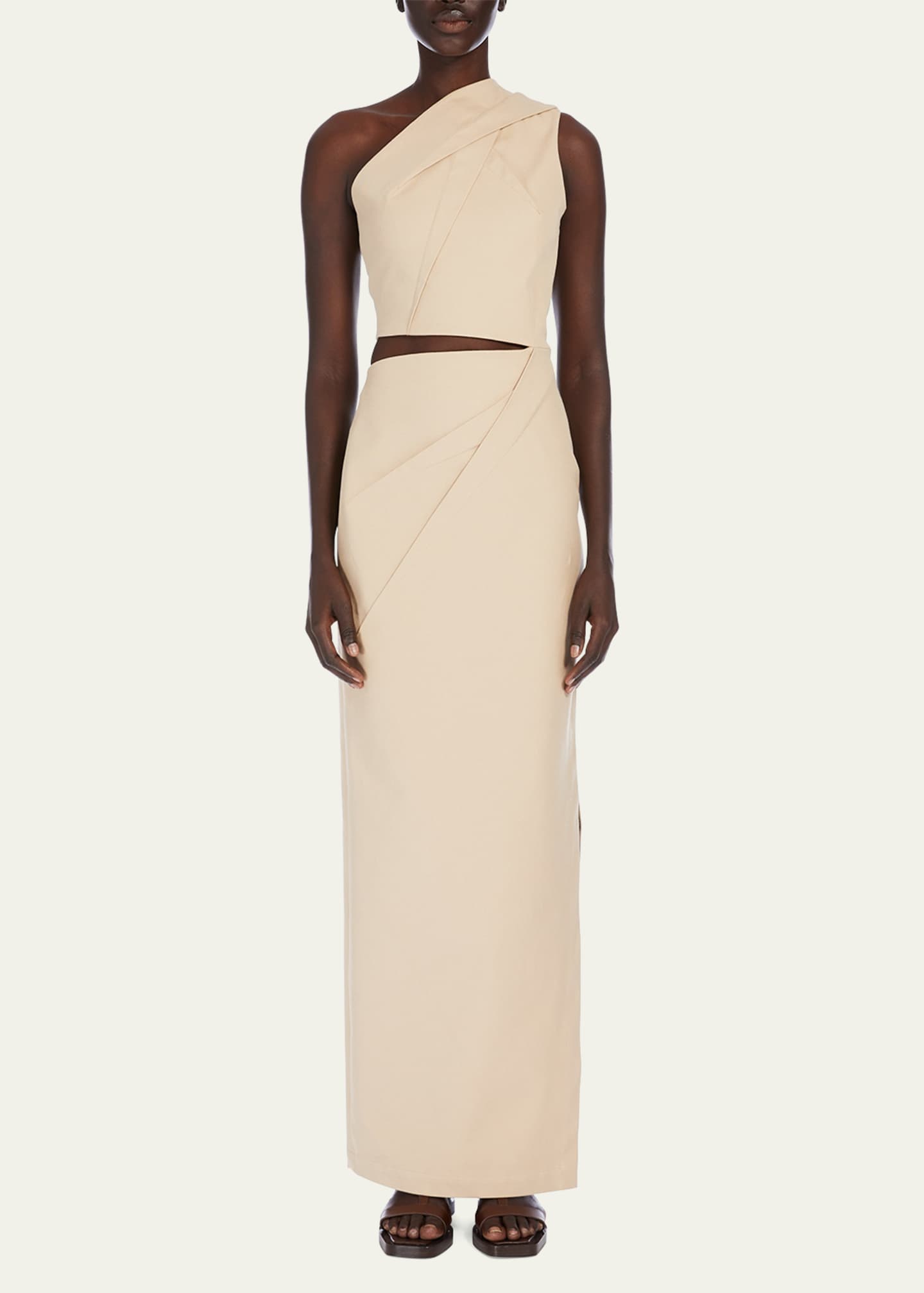 Max Mara Pleated One-Shoulder Cutout Maxi Dress Image 2 of 4