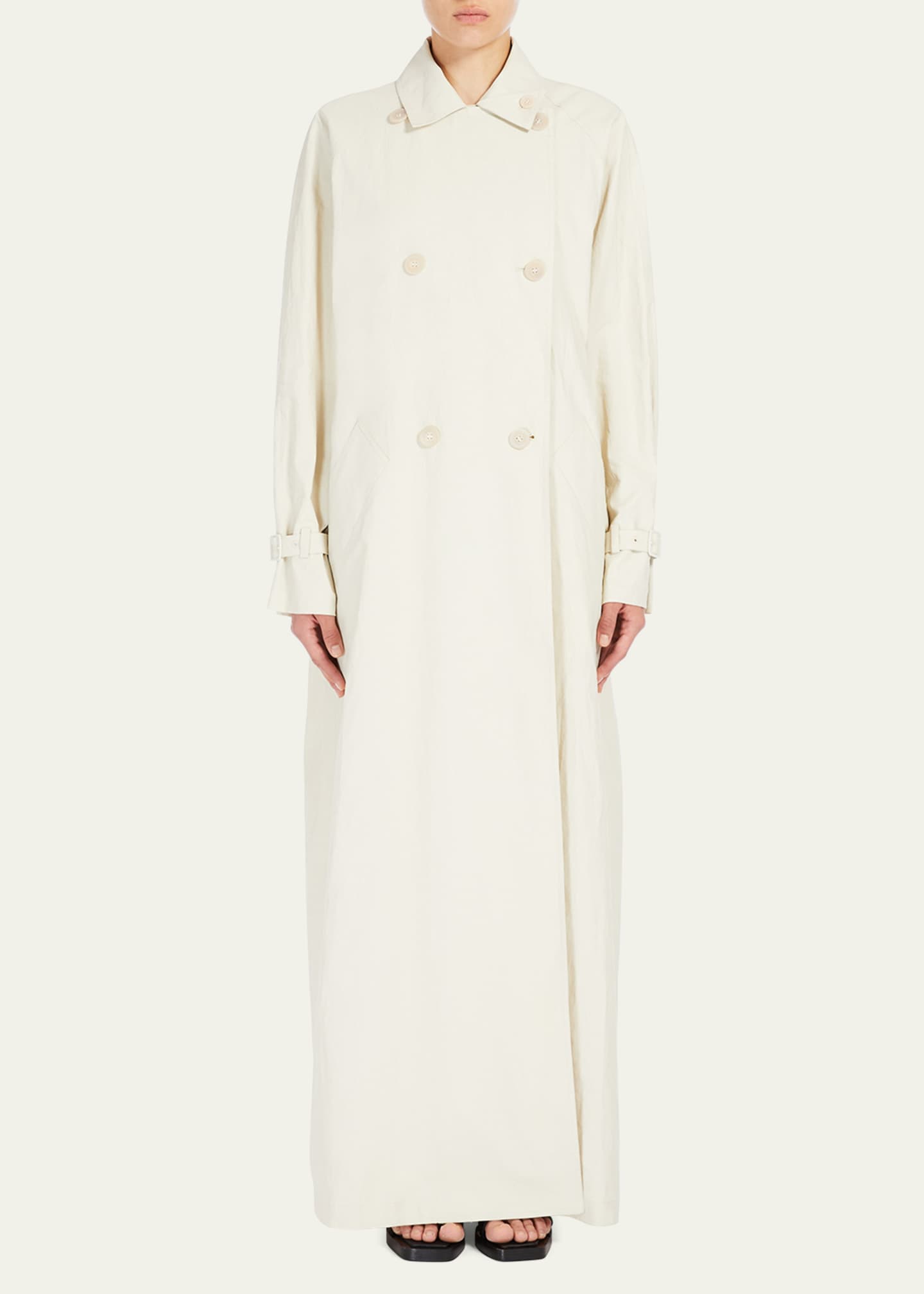 Max Mara Linen Double-Breasted Long Raincoat Image 2 of 4