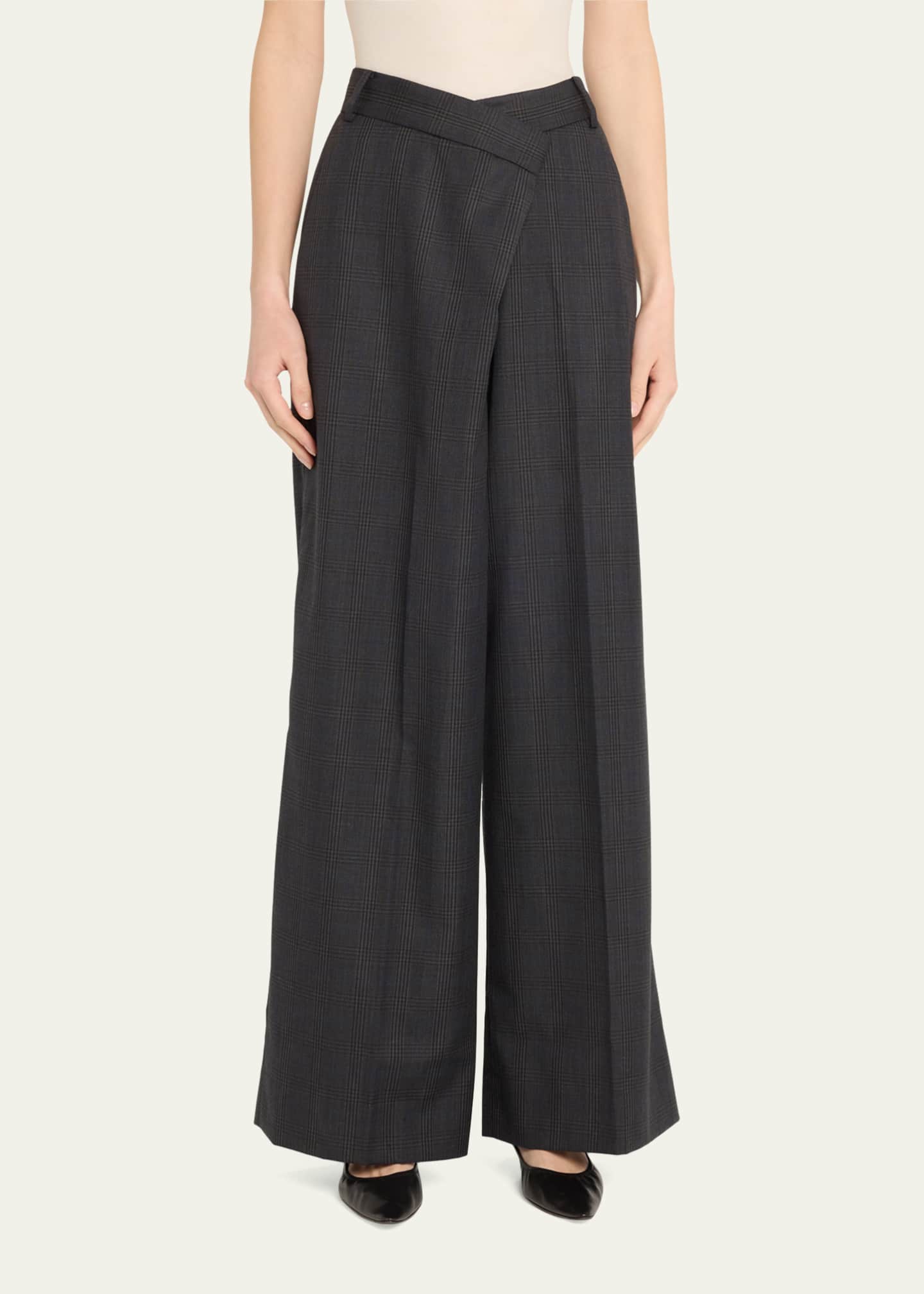 Adrian Asymmetric Wool Check Pants - Thumbnail 4
