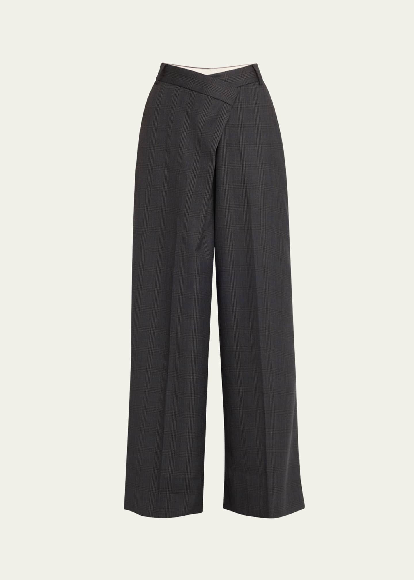 Adrian Asymmetric Wool Check Pants
