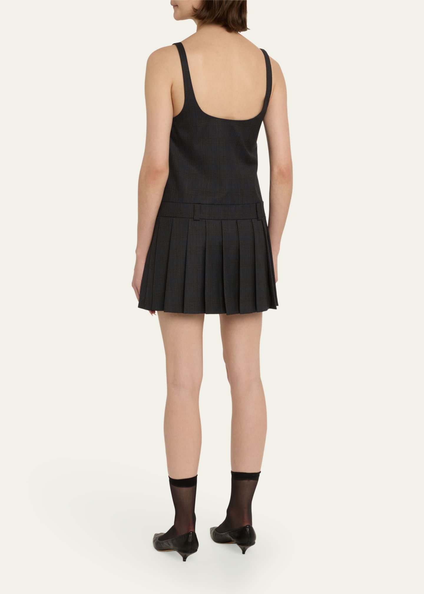 Dana Check Wool Drop-Waist Mini Dress - Thumbnail 3