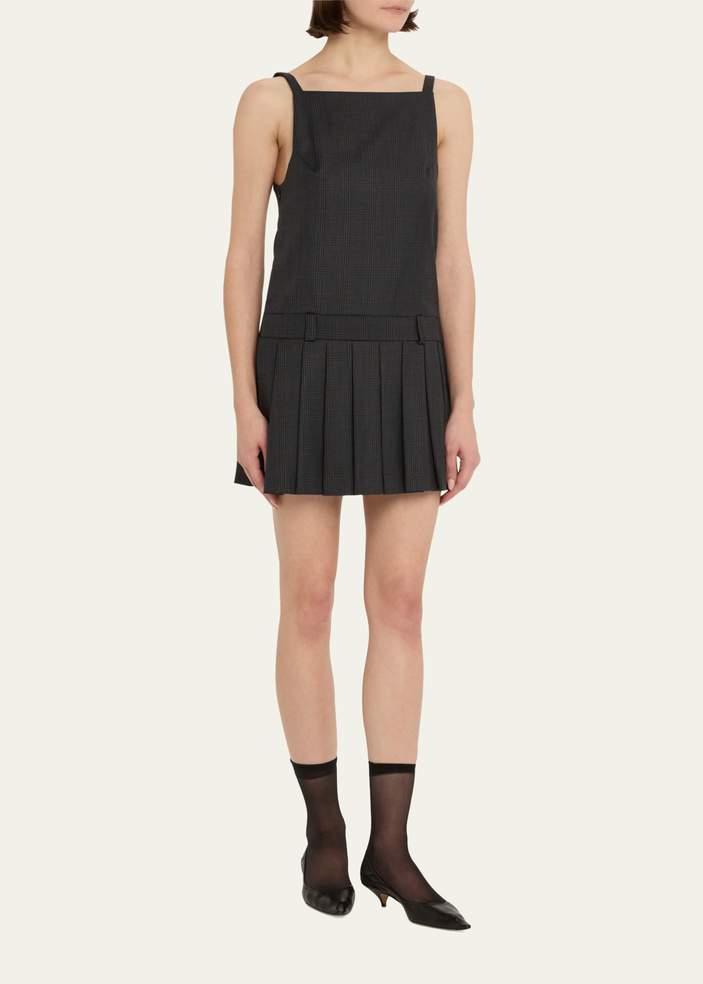 Dana Check Wool Drop-Waist Mini Dress - Thumbnail 4
