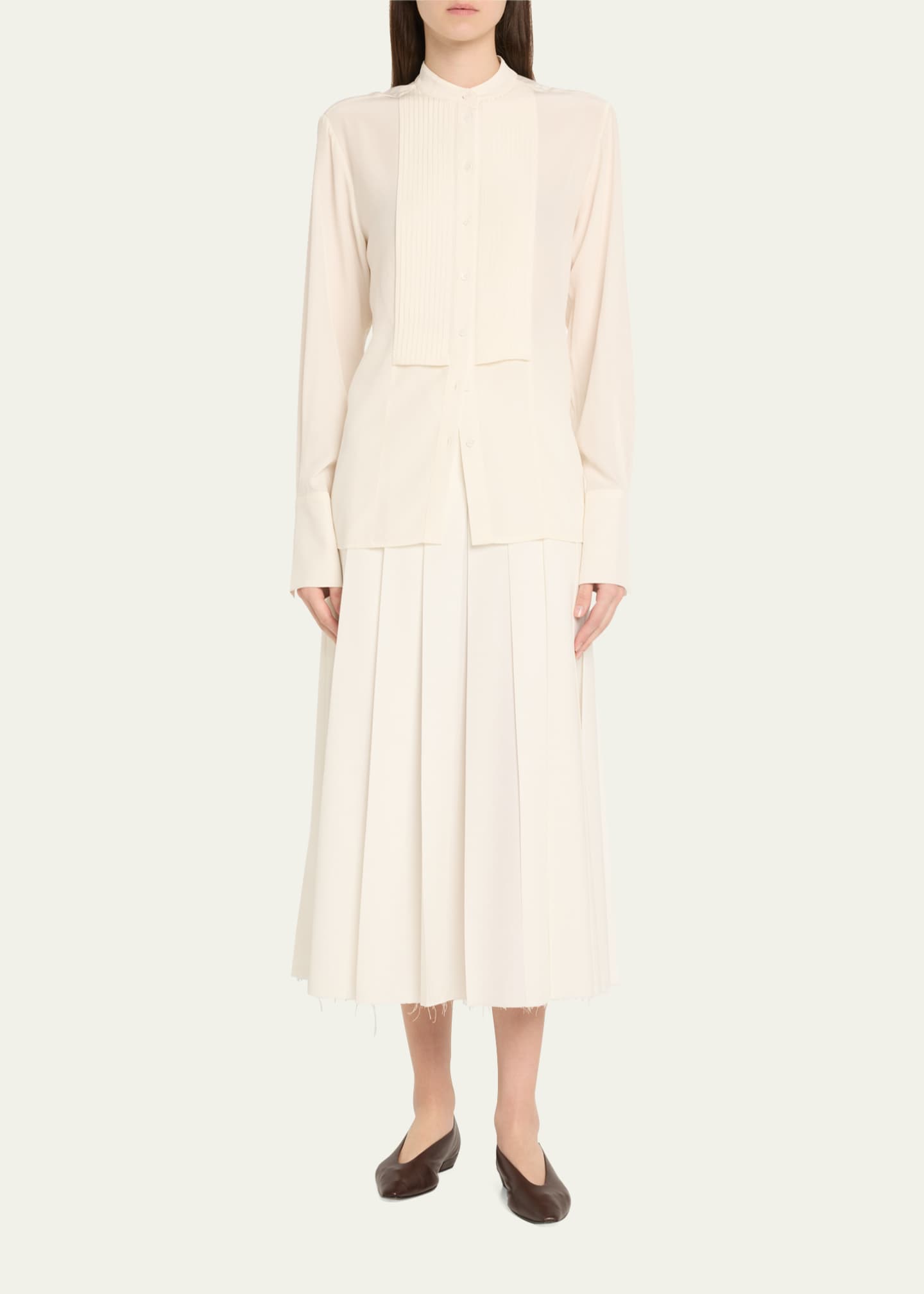 Camille Long-Sleeve Silk Crepe Tuxedo Blouse - Thumbnail 2