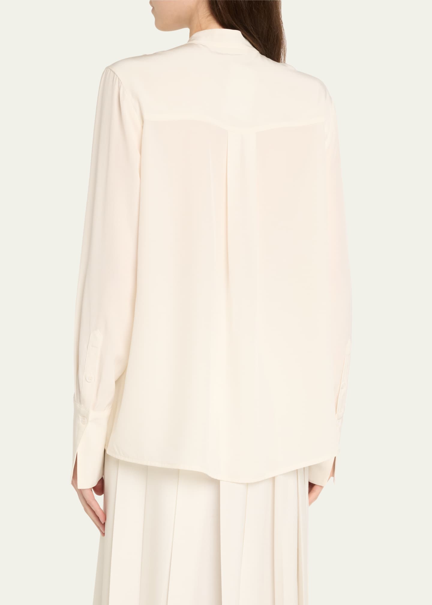 Camille Long-Sleeve Silk Crepe Tuxedo Blouse - Thumbnail 3