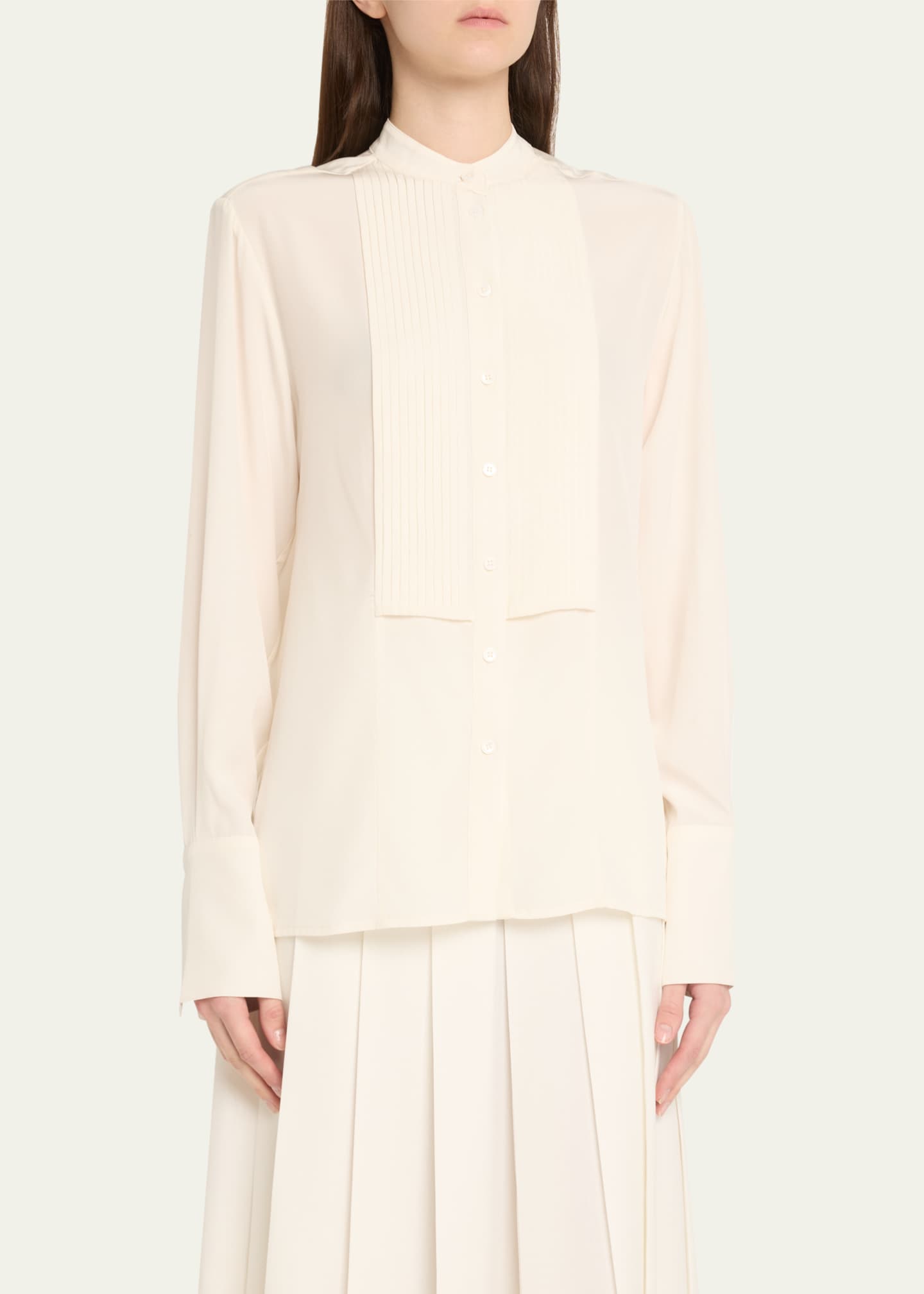 Camille Long-Sleeve Silk Crepe Tuxedo Blouse - Thumbnail 4