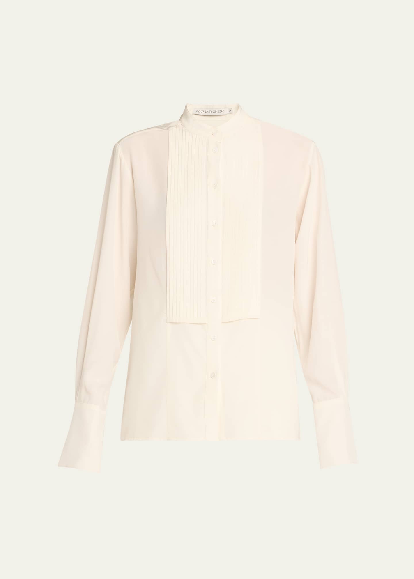 Camille Long-Sleeve Silk Crepe Tuxedo Blouse