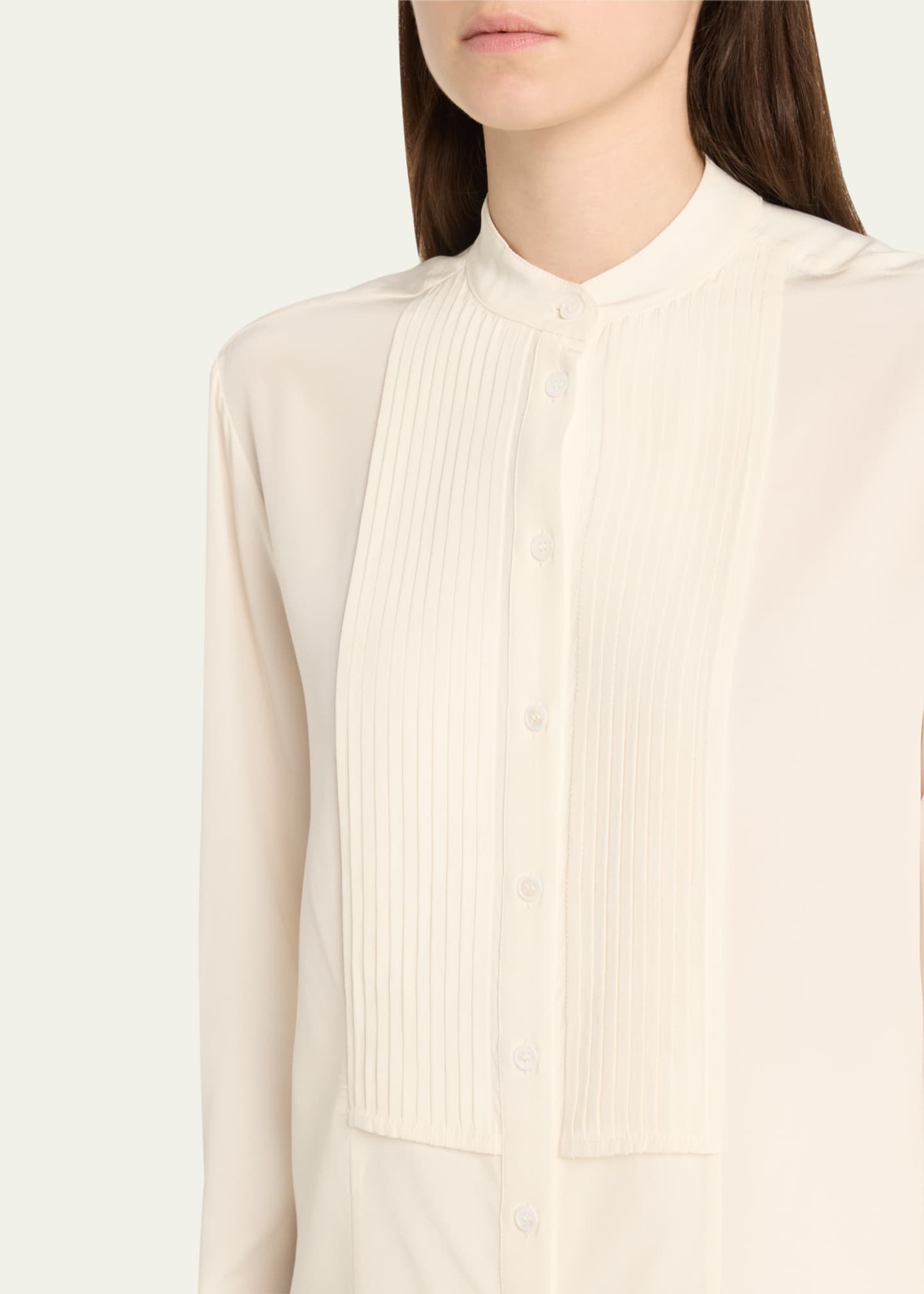 Camille Long-Sleeve Silk Crepe Tuxedo Blouse - Thumbnail 5