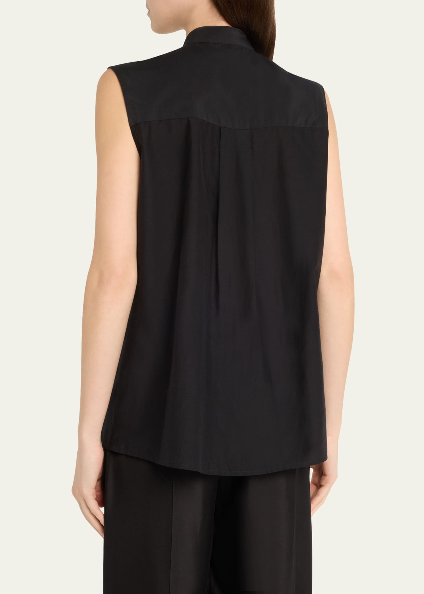 Claudine Sleeveless Silk-Cotton Tuxedo Shirt - Thumbnail 3
