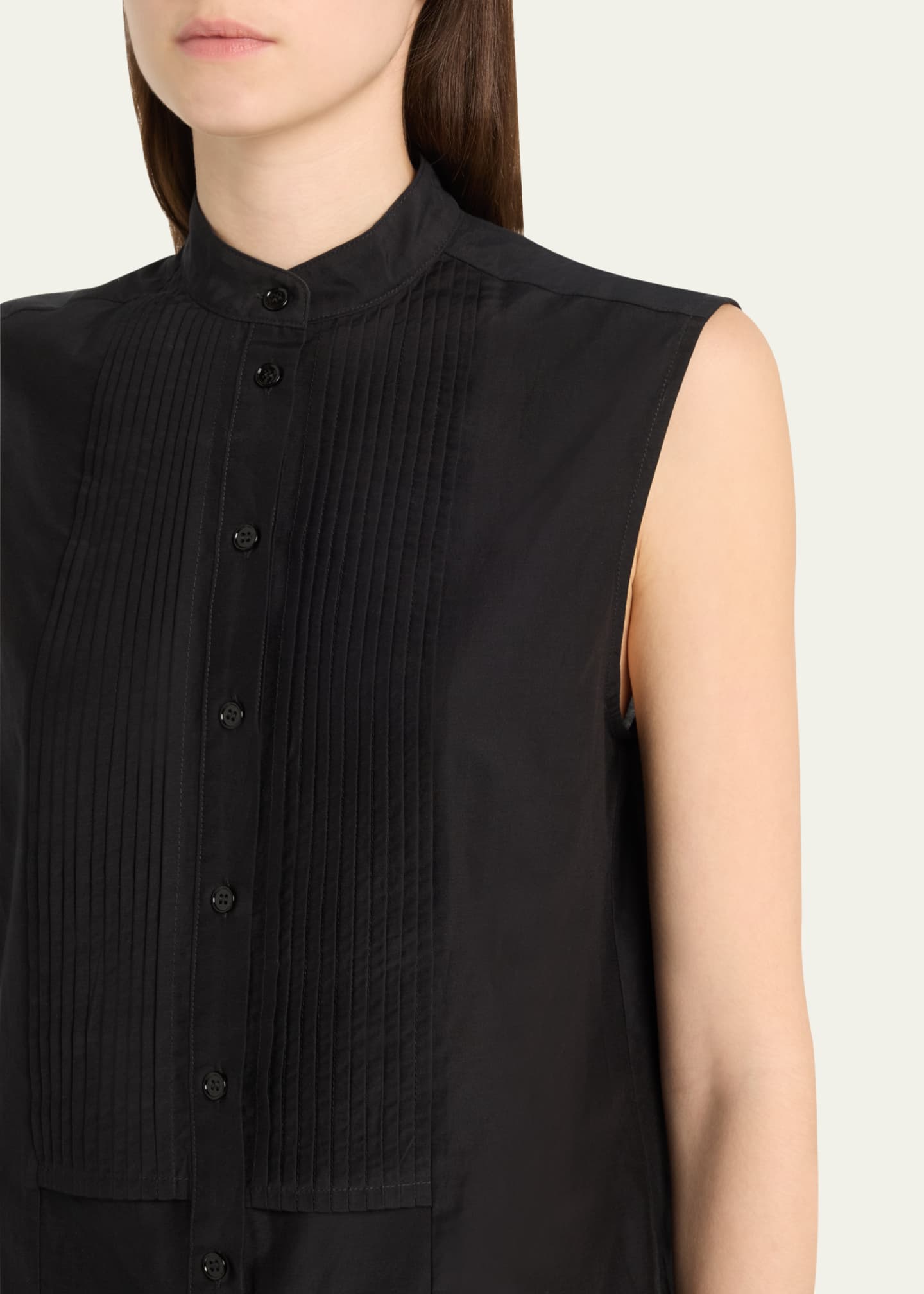 Claudine Sleeveless Silk-Cotton Tuxedo Shirt - Thumbnail 5