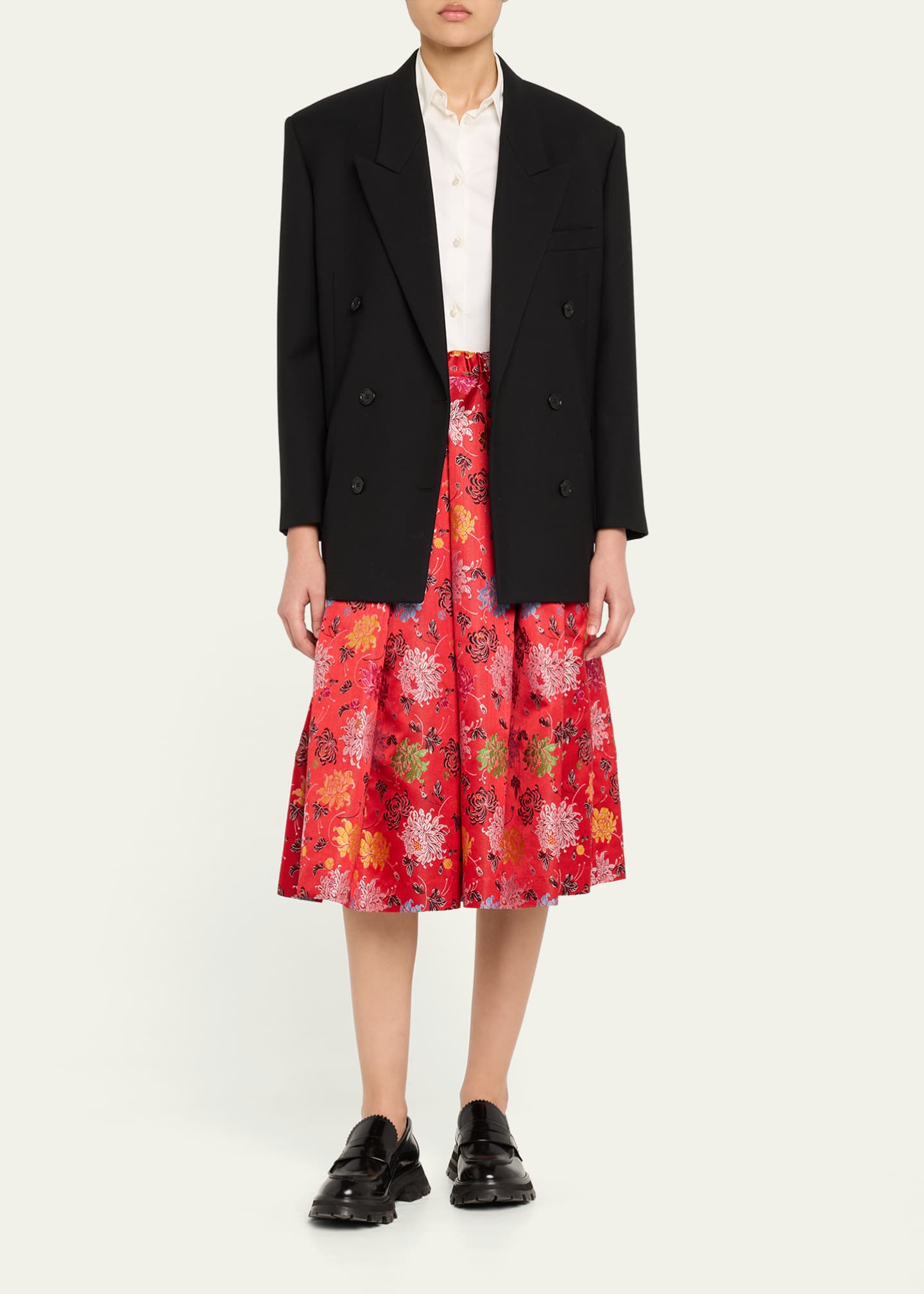 Comme des Garcons Red Flower Jacquard Pleated Midi Skirt Image 2 of 5