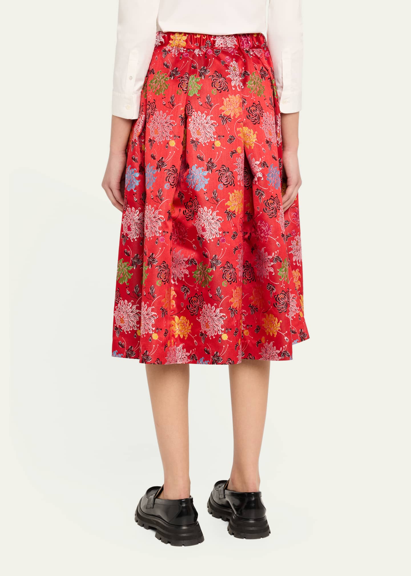 Comme des Garcons Red Flower Jacquard Pleated Midi Skirt Image 3 of 5