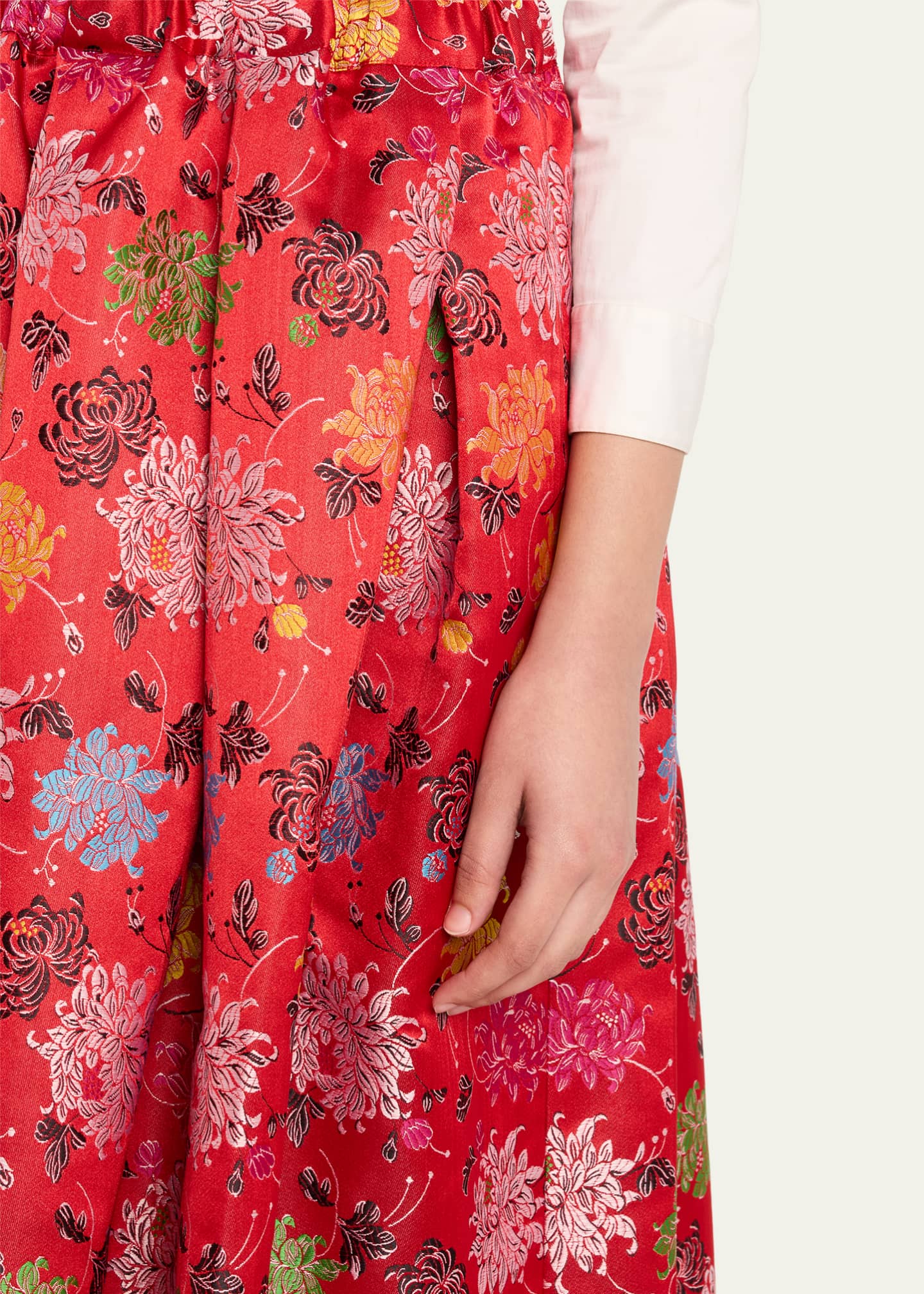 Comme des Garcons Red Flower Jacquard Pleated Midi Skirt Image 5 of 5