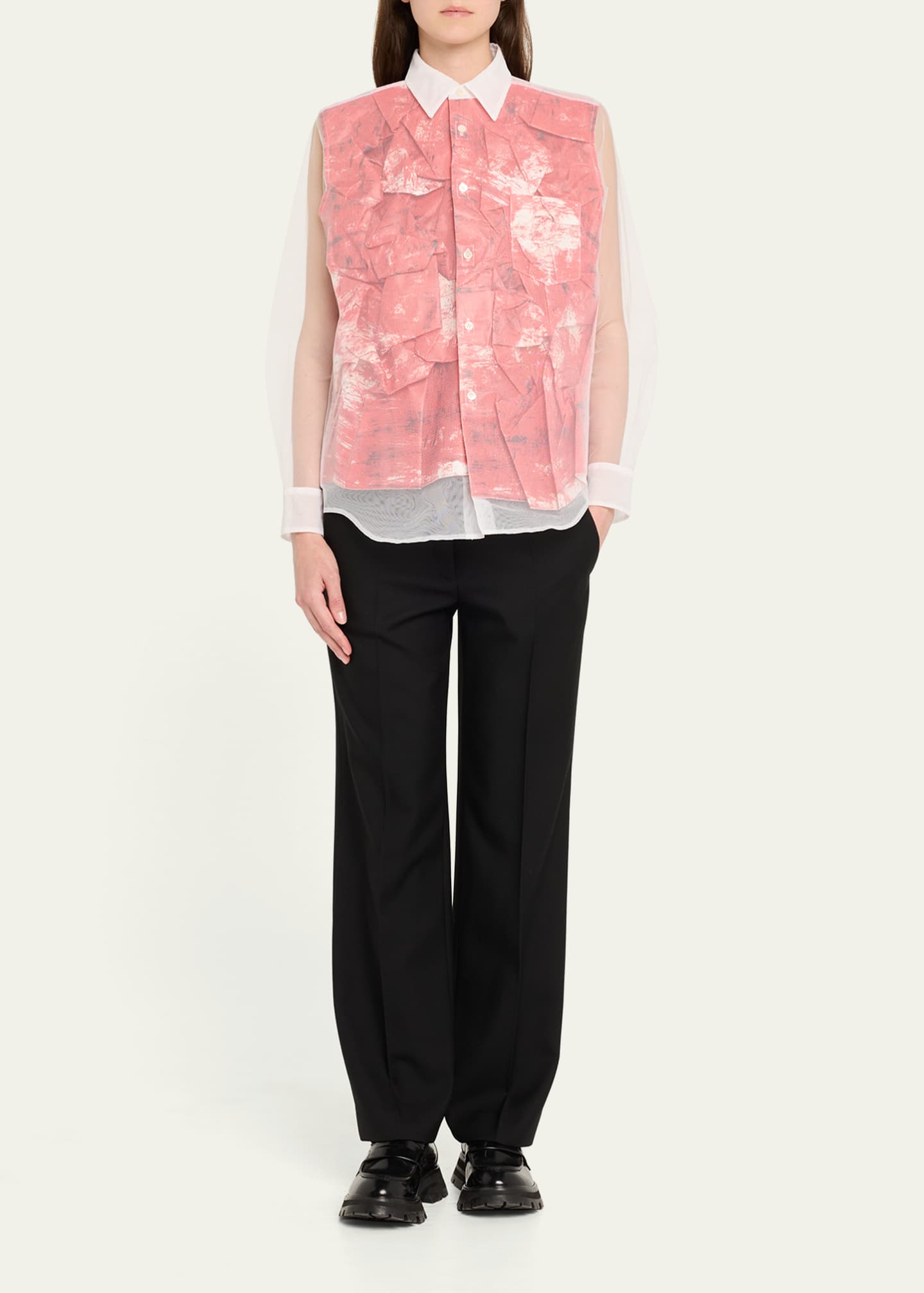 Comme des Garcons Crinkle Layered Button-Down Tulle Shirt Image 2 of 5