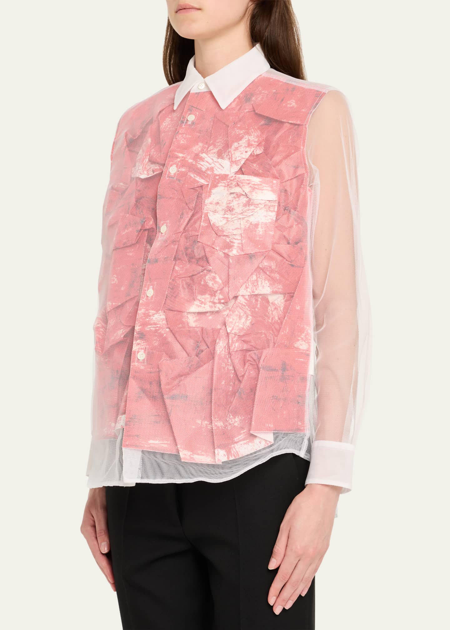 Comme des Garcons Crinkle Layered Button-Down Tulle Shirt Image 4 of 5