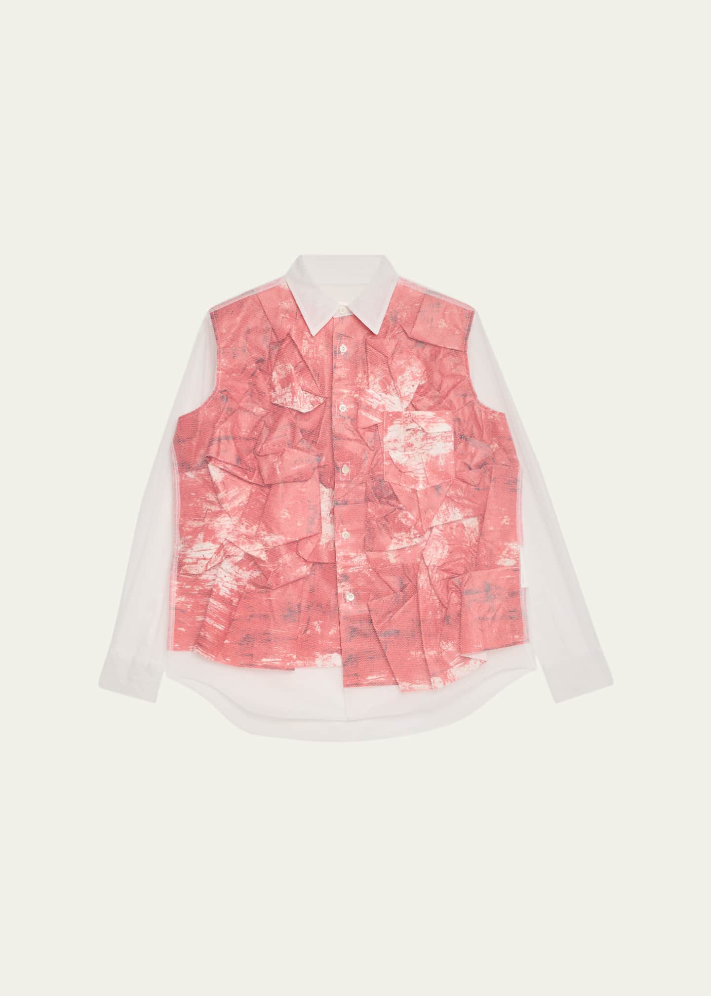 Comme des Garcons Crinkle Layered Button-Down Tulle Shirt Image 1 of 5