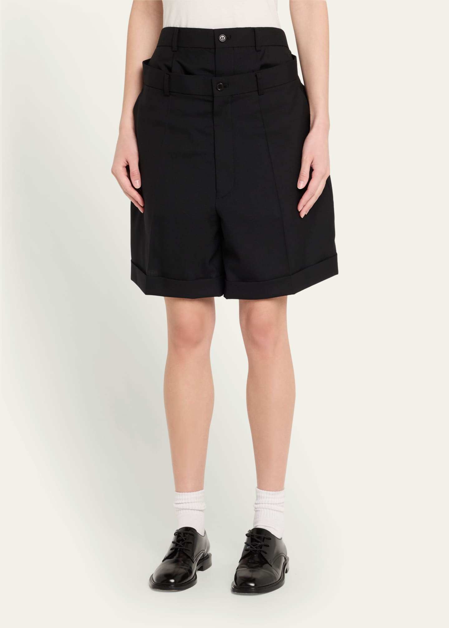 Noir Kei Ninomiya Deconstructed Layered Wool Shorts Image 4 of 5