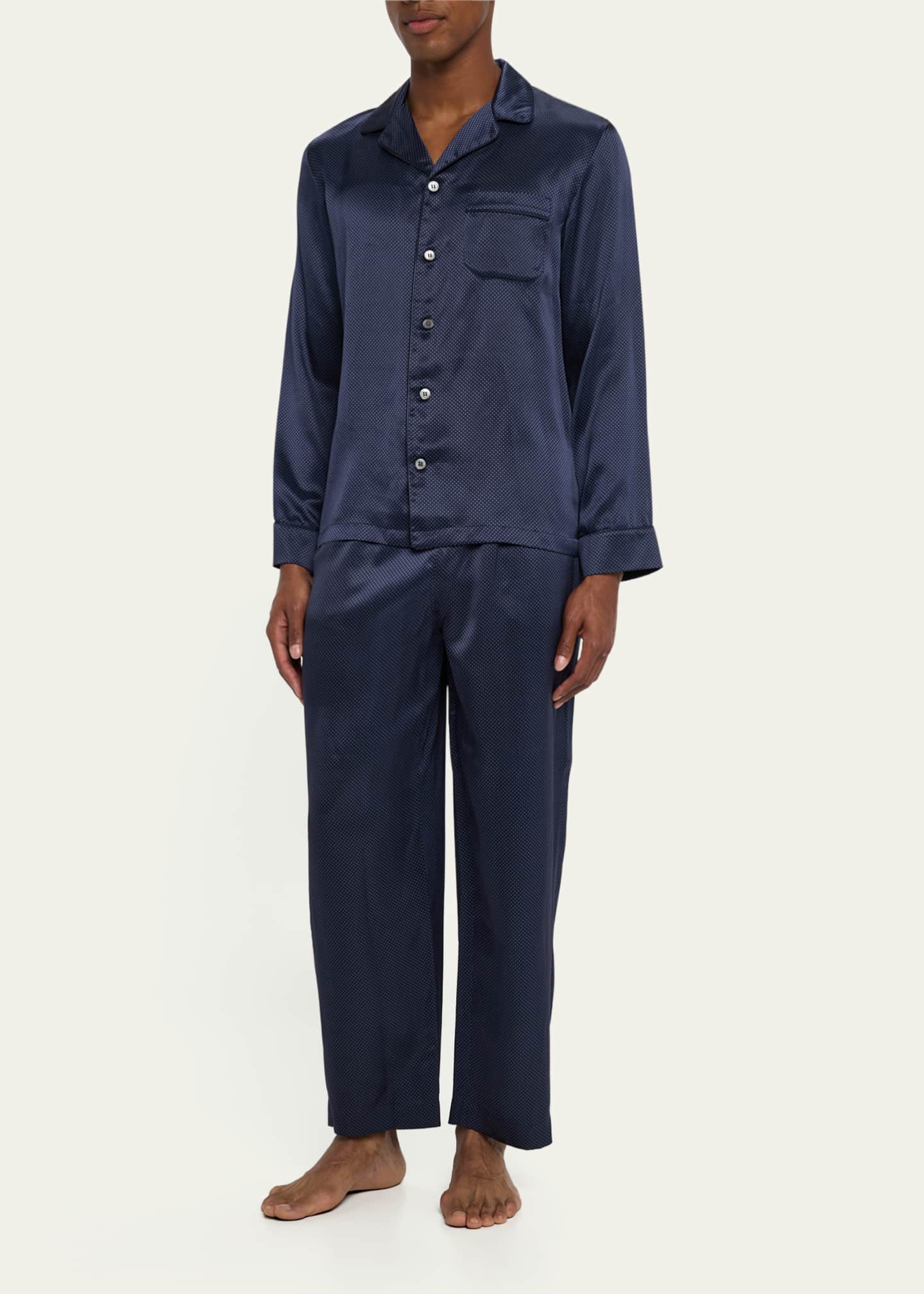 Derek Rose Men's Brindisi Silk Polka Dot Long Pajama Set Image 2 of 3
