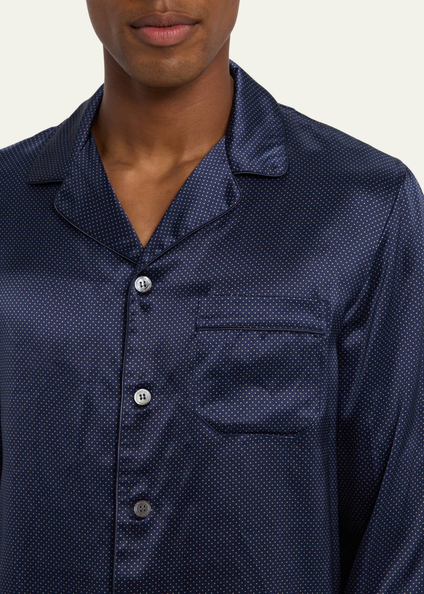 Derek Rose Men's Brindisi Silk Polka Dot Long Pajama Set Image 3 of 3