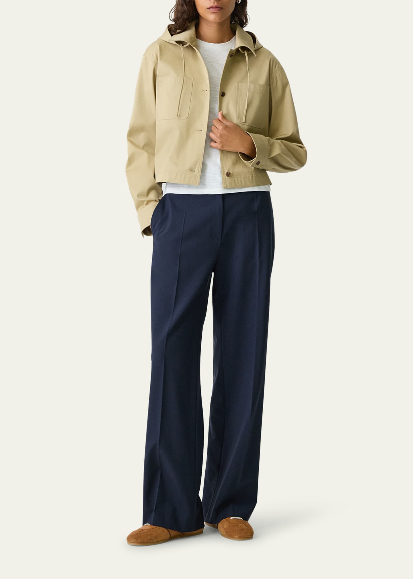 Theory Hooded Cropped Cotton Jacket Image 2 of 5