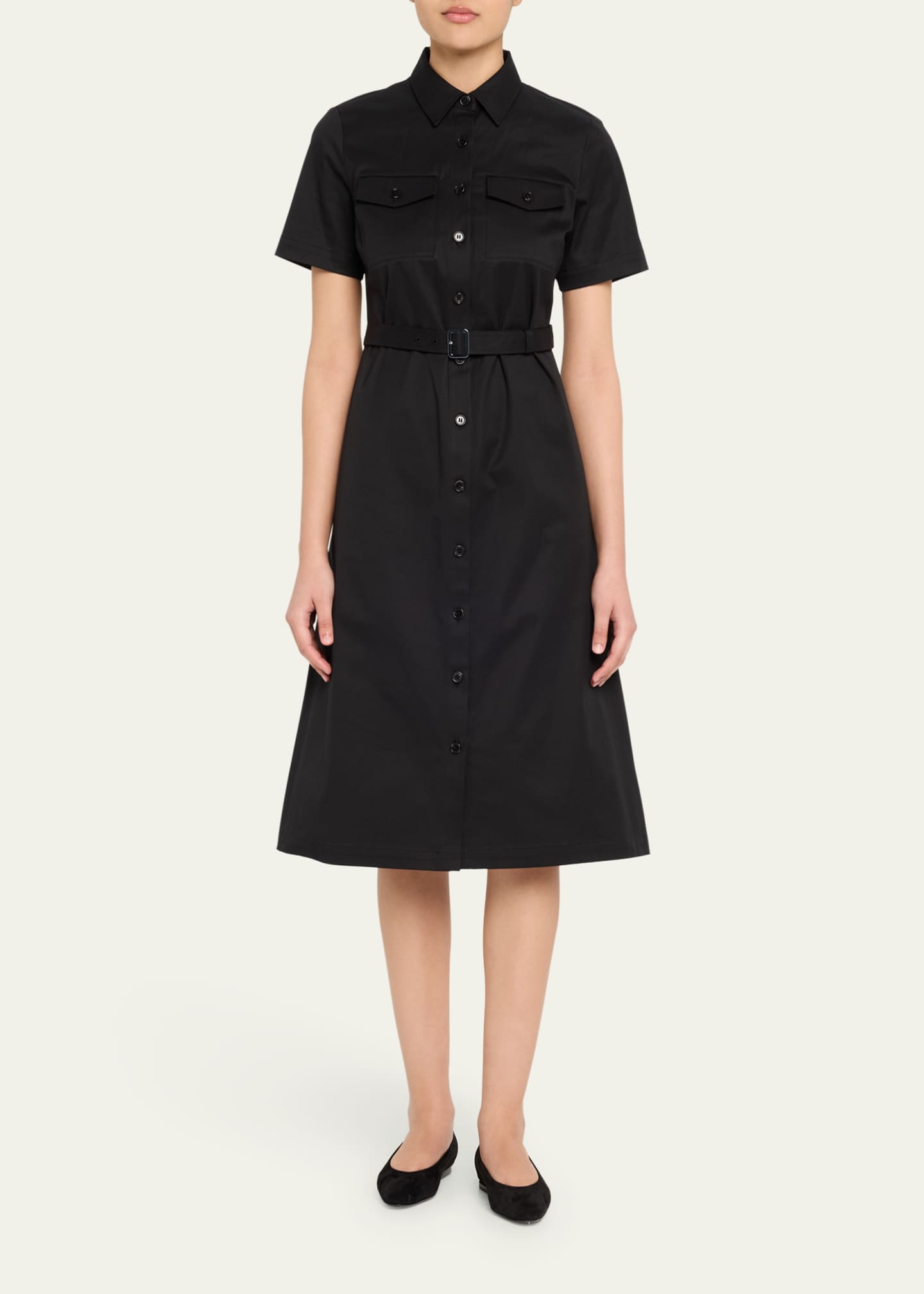 Theory Short-Sleeve Military Chino Midi Dress Image 2 of 5