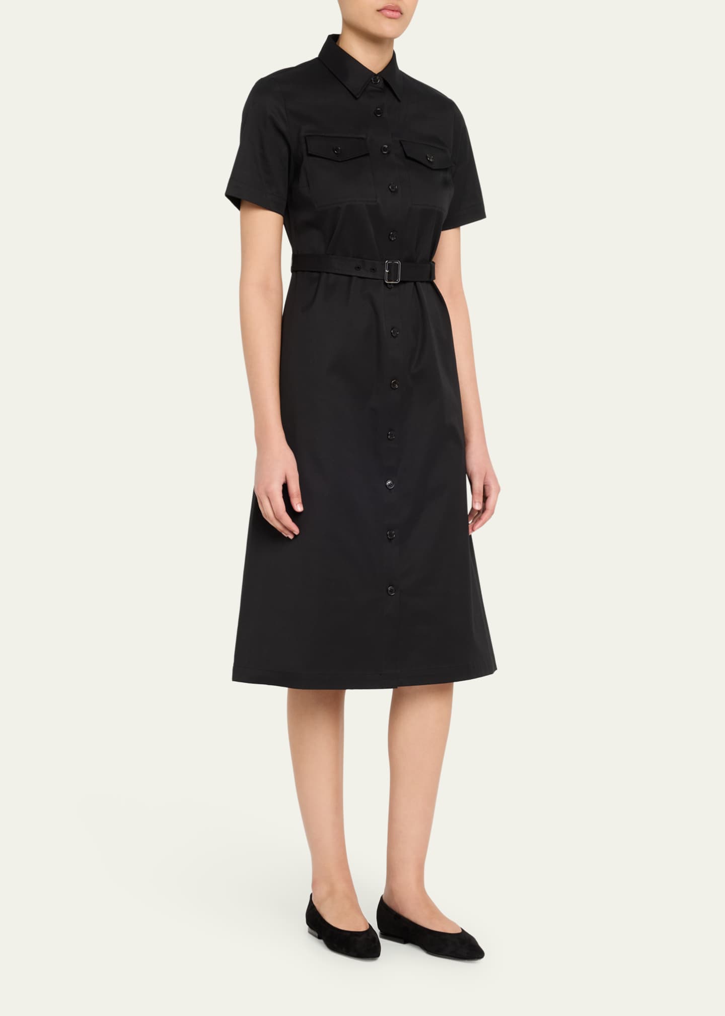Theory Short-Sleeve Military Chino Midi Dress Image 4 of 5