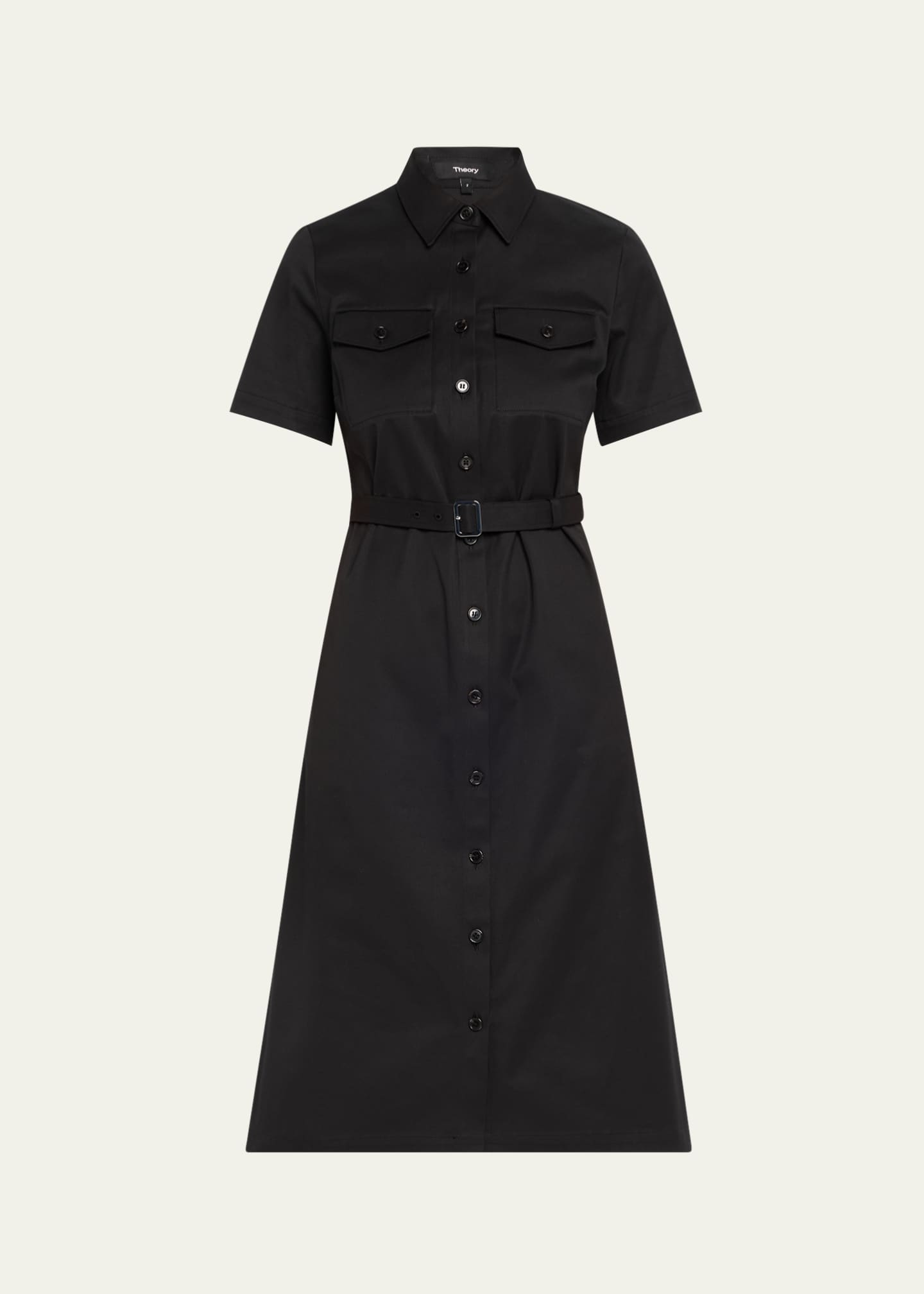 Theory Short-Sleeve Military Chino Midi Dress Image 1 of 5