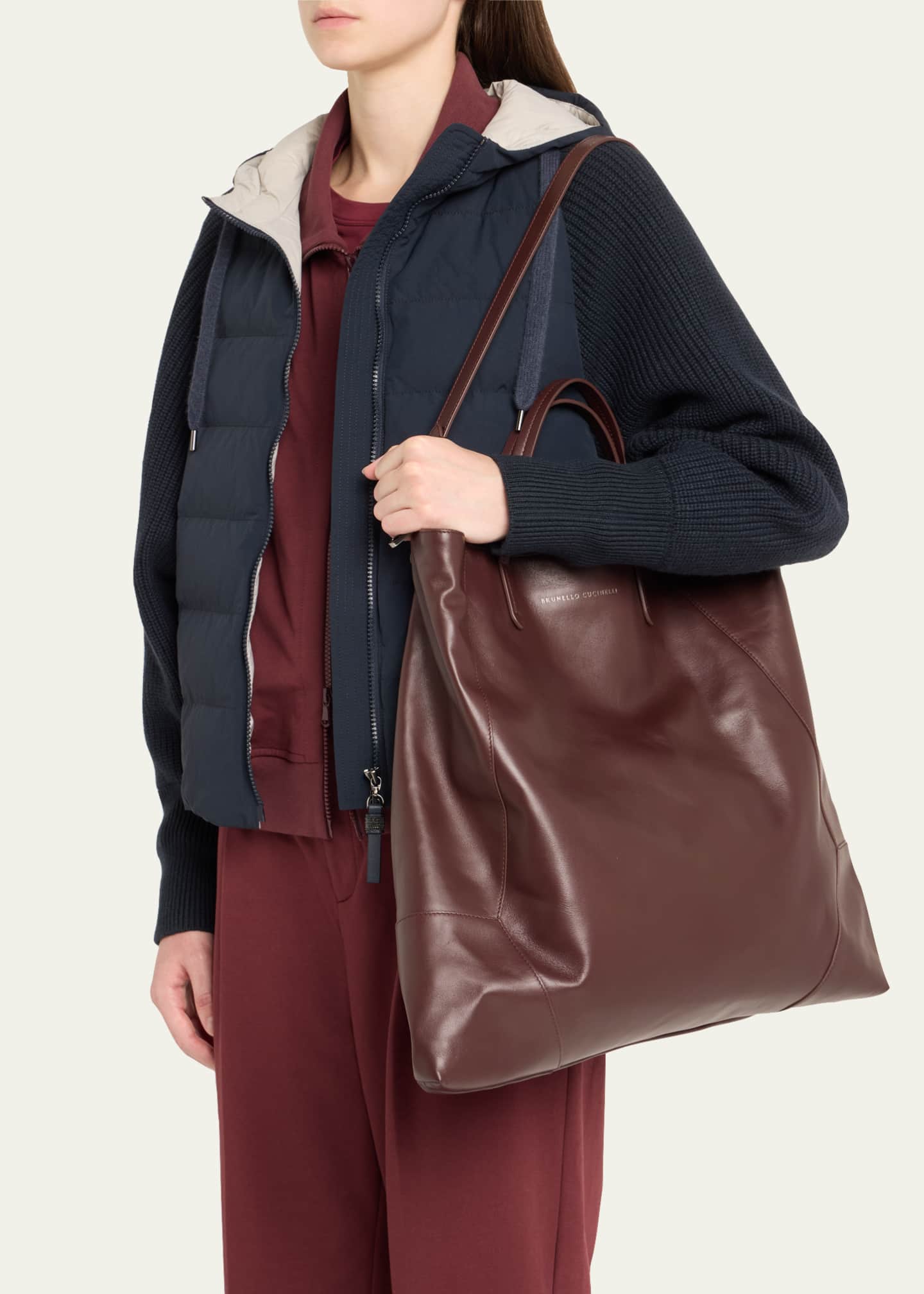 【関税＆送料込み】Brunello Cucinelli Duo Leather Shoulder Brunello Cucinelli Duo Large Calfskin Shopper Shoulder Bag