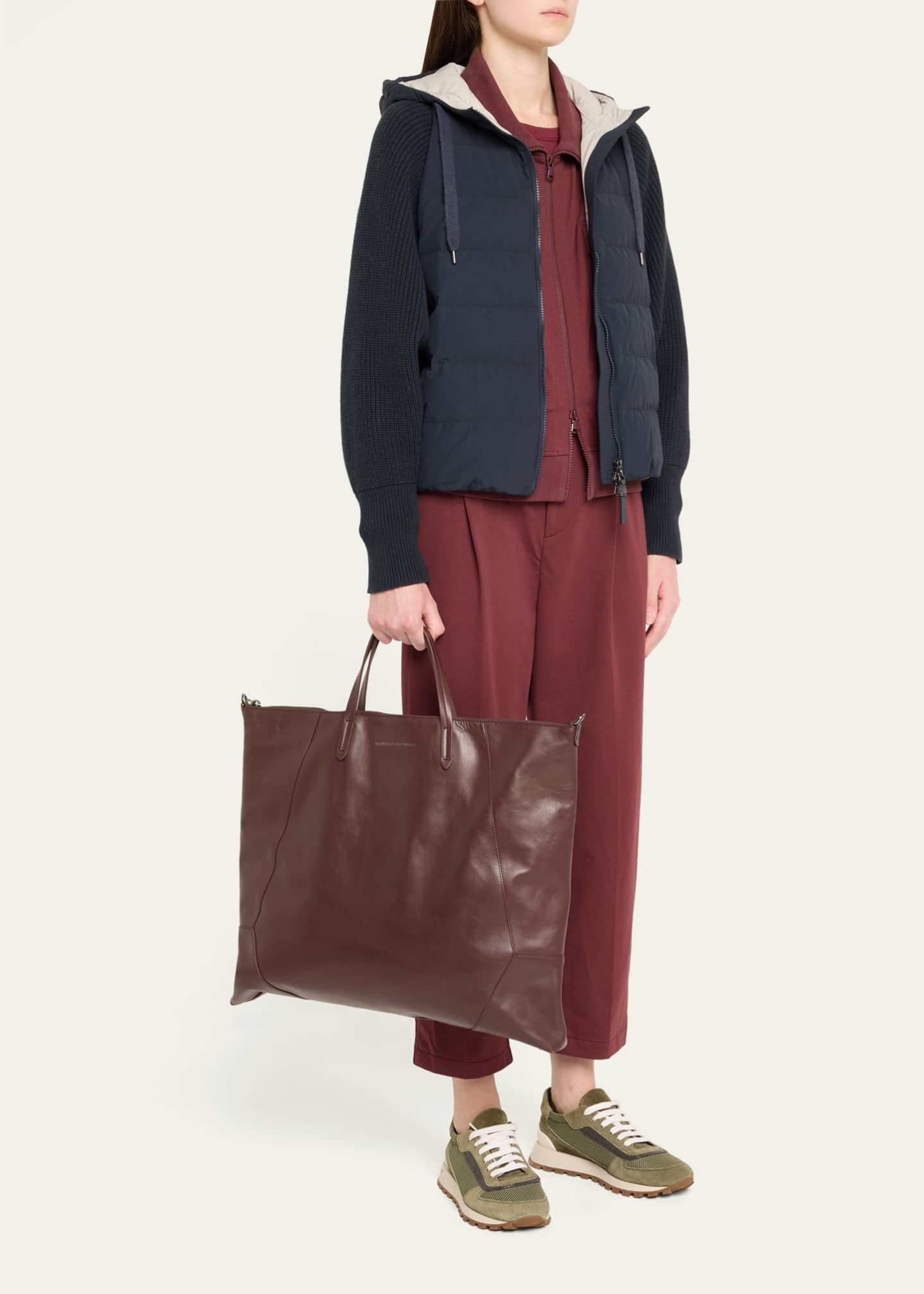 Brunello Cucinelli Duo Large Calfskin Shopper Shoulder Bag