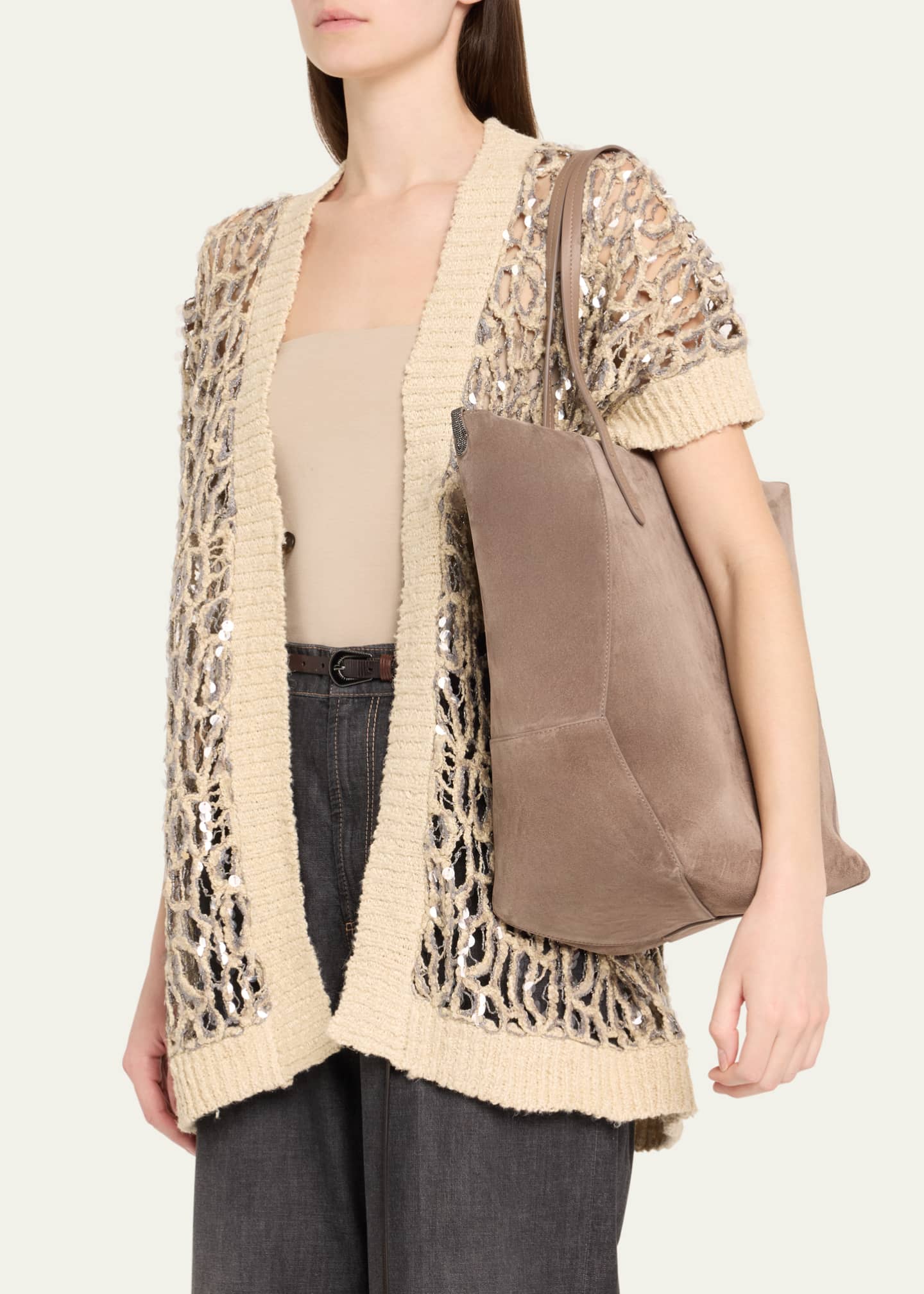 Brunello Cucinelli Duo East-West Suede Tote Bag Image 2 of 6
