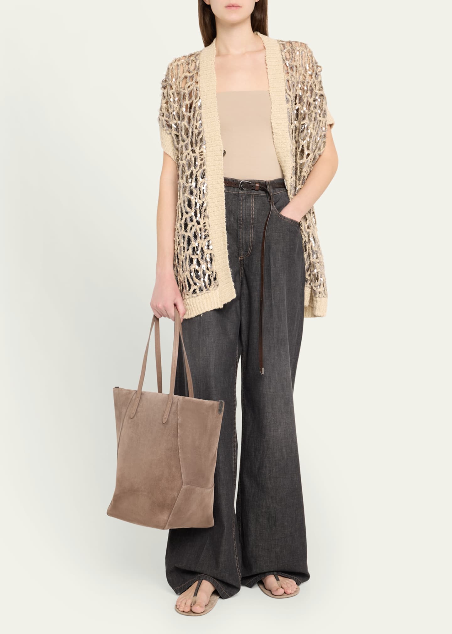 Brunello Cucinelli Duo East-West Suede Tote Bag Image 5 of 6