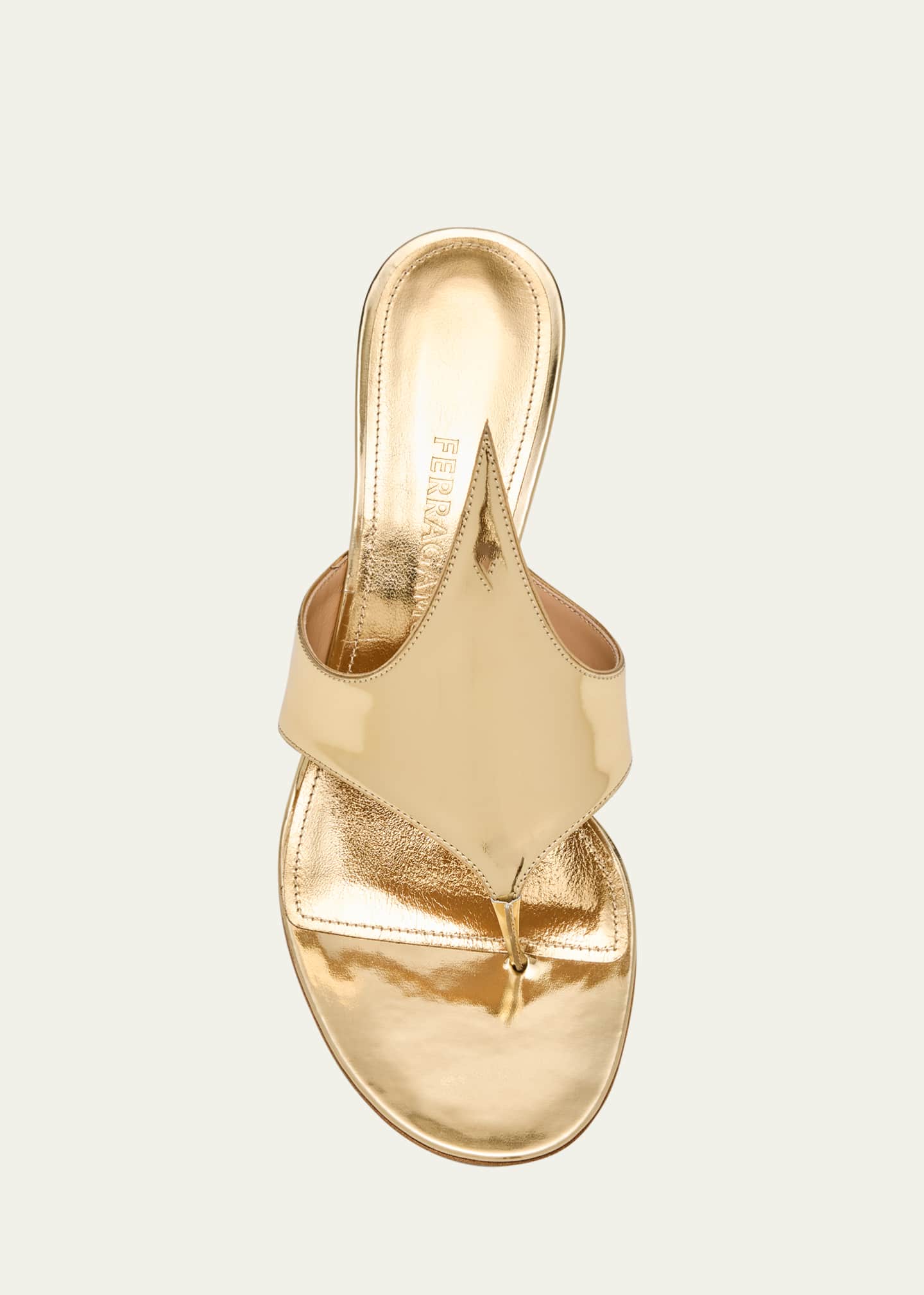 Ferragamo Lyrai Metallic Leather Thong Sandals Image 6 of 6