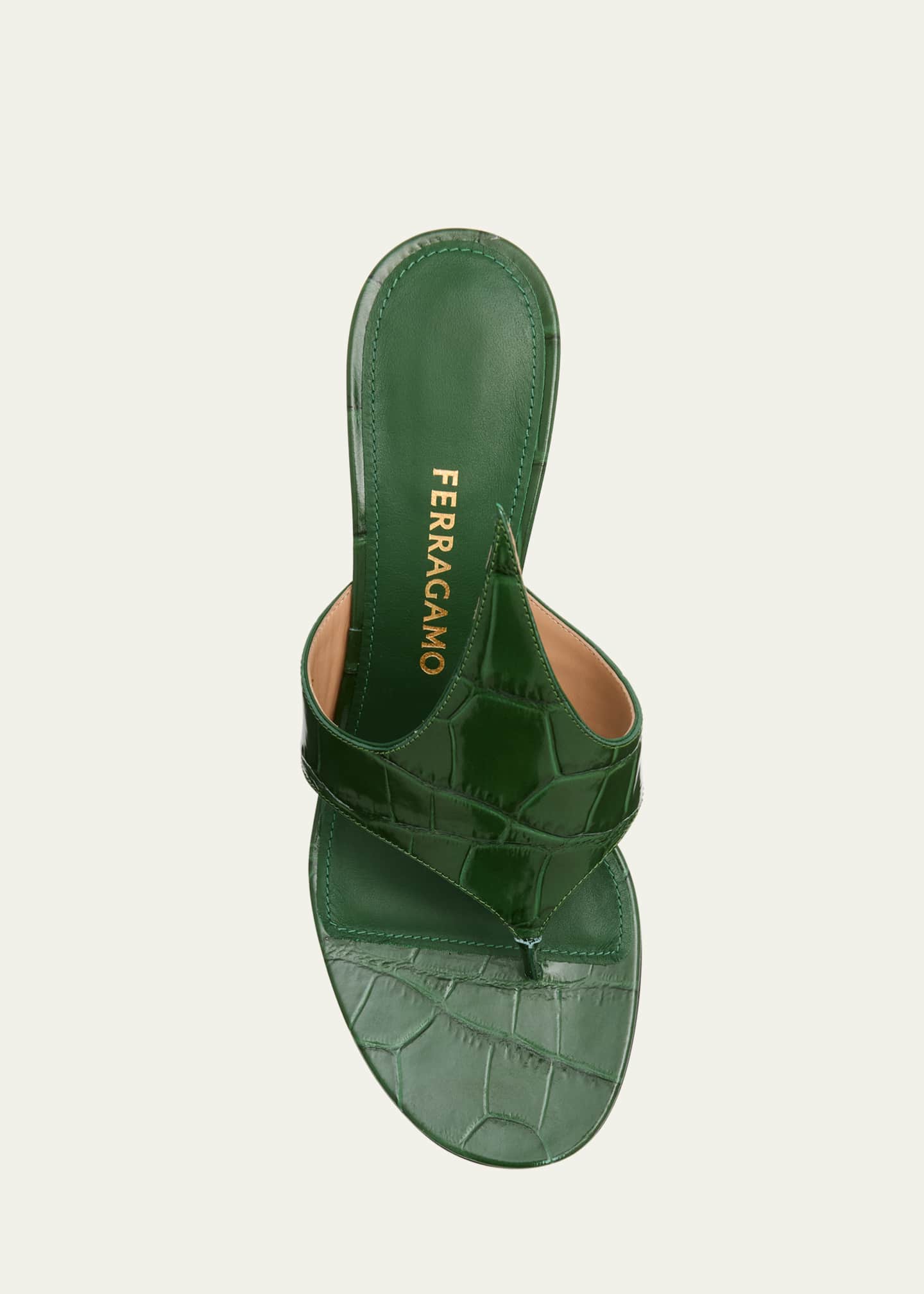 Ferragamo Lyrai Croco Thong Slide Sandals Image 5 of 5