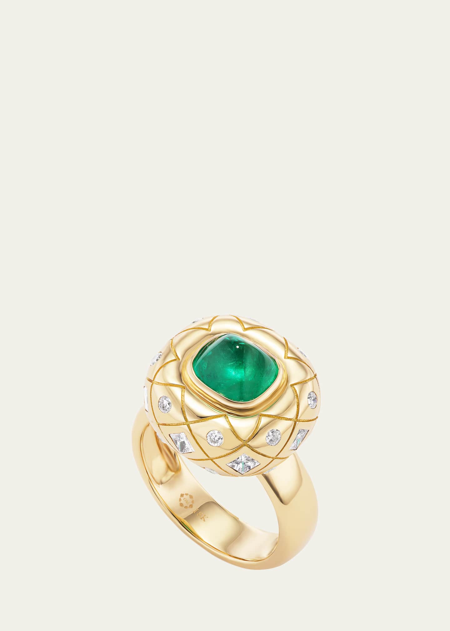 Orly Marcel 18K Yellow Gold Bliss Diamond and Emerald Pinky Ring, Size 3.5