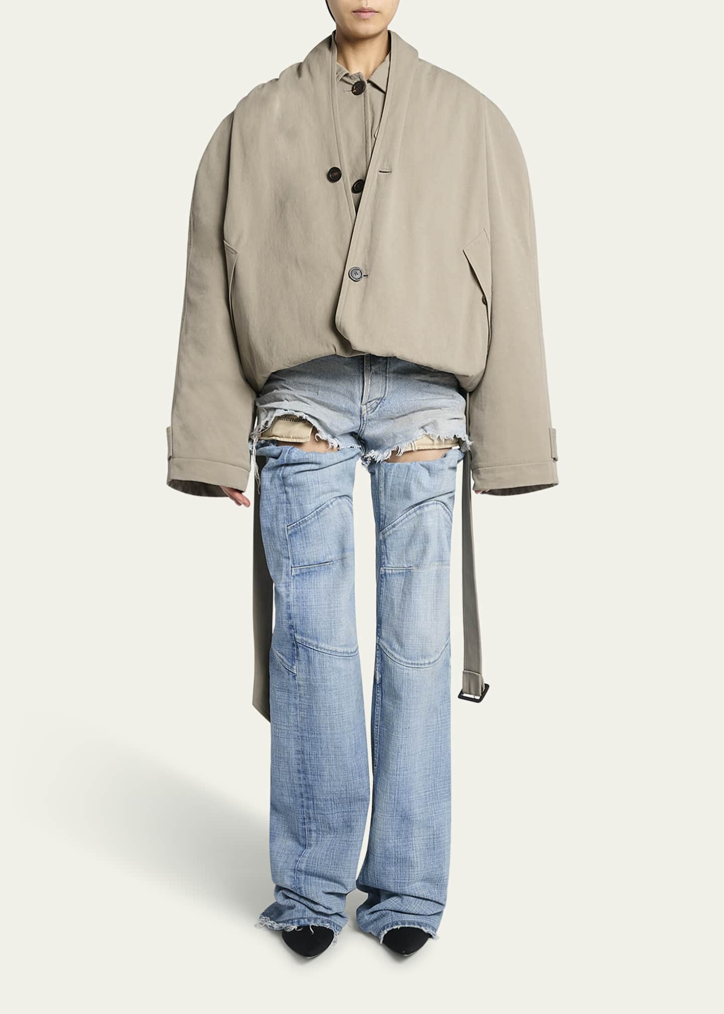 Balenciaga Flip Hooded Cotton-Twill Belted Trench Coat Image 2 of 5