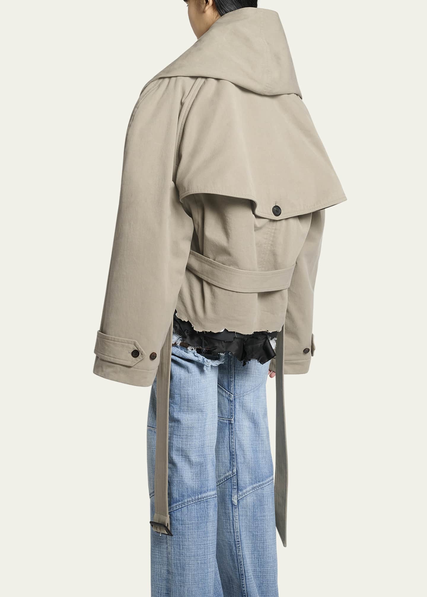 Balenciaga Flip Hooded Cotton-Twill Belted Trench Coat Image 3 of 5