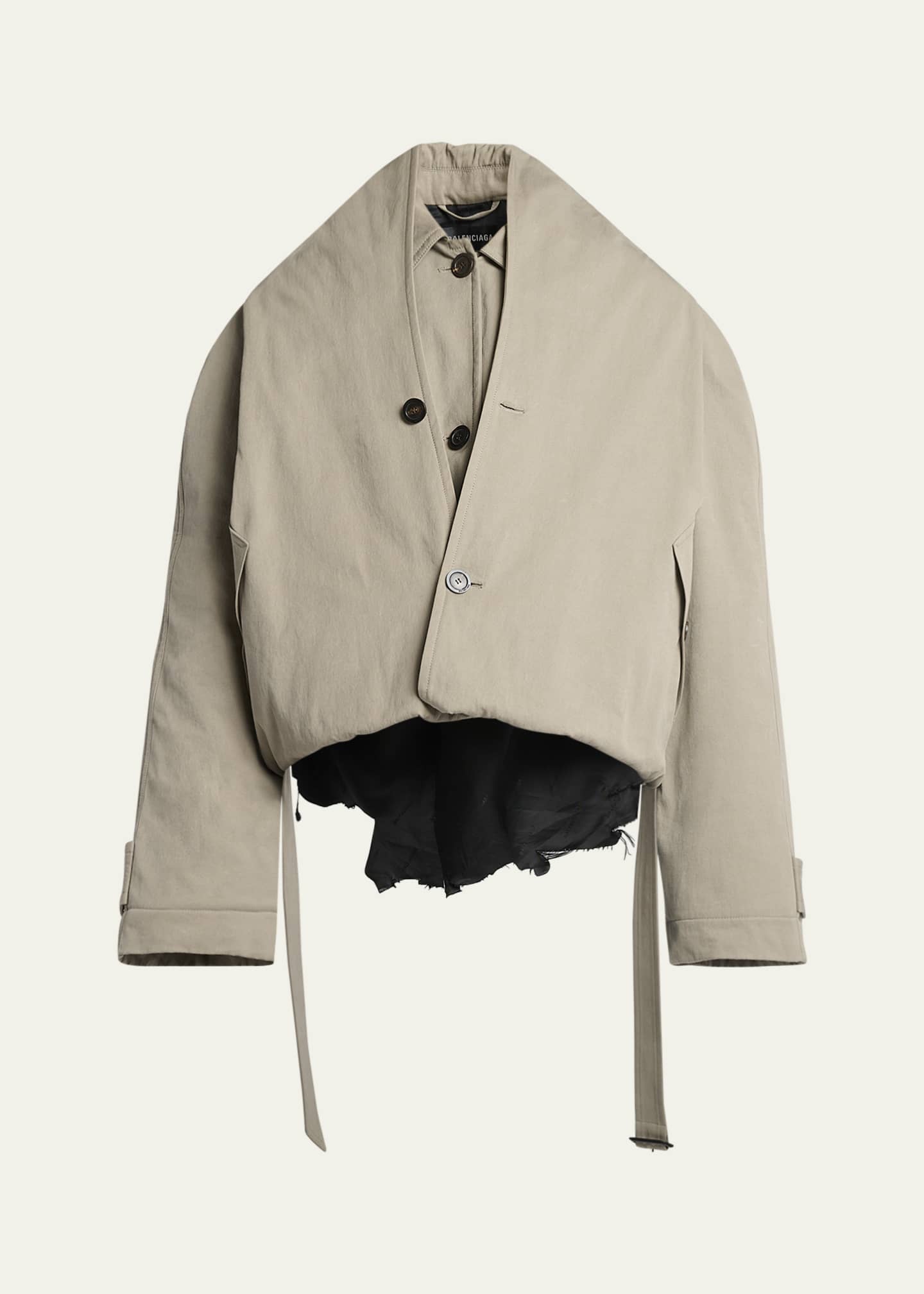 Balenciaga Flip Hooded Cotton-Twill Belted Trench Coat Image 1 of 5