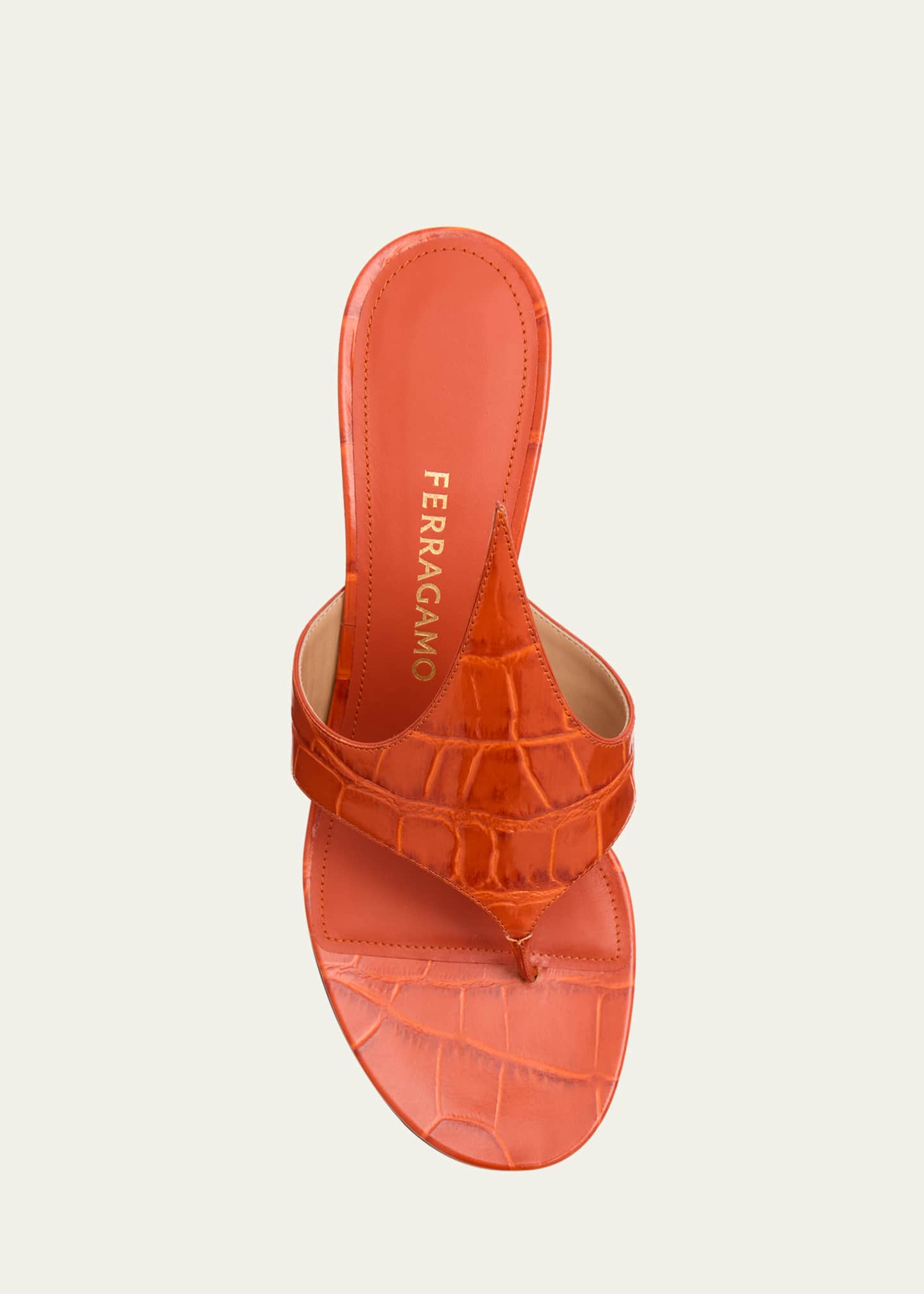 Ferragamo Lyrai Croco Thong Slide Sandals Image 6 of 6