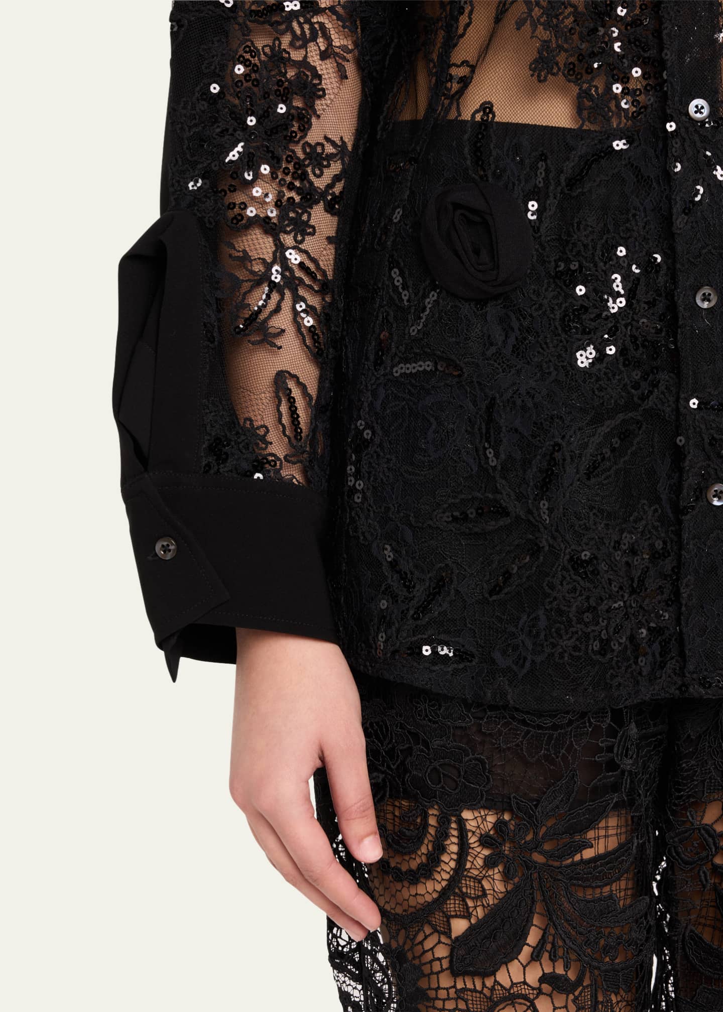 3.1 Phillip Lim Rosette Sequined Lace Sheer Button-Down Shirt Image 5 of 5