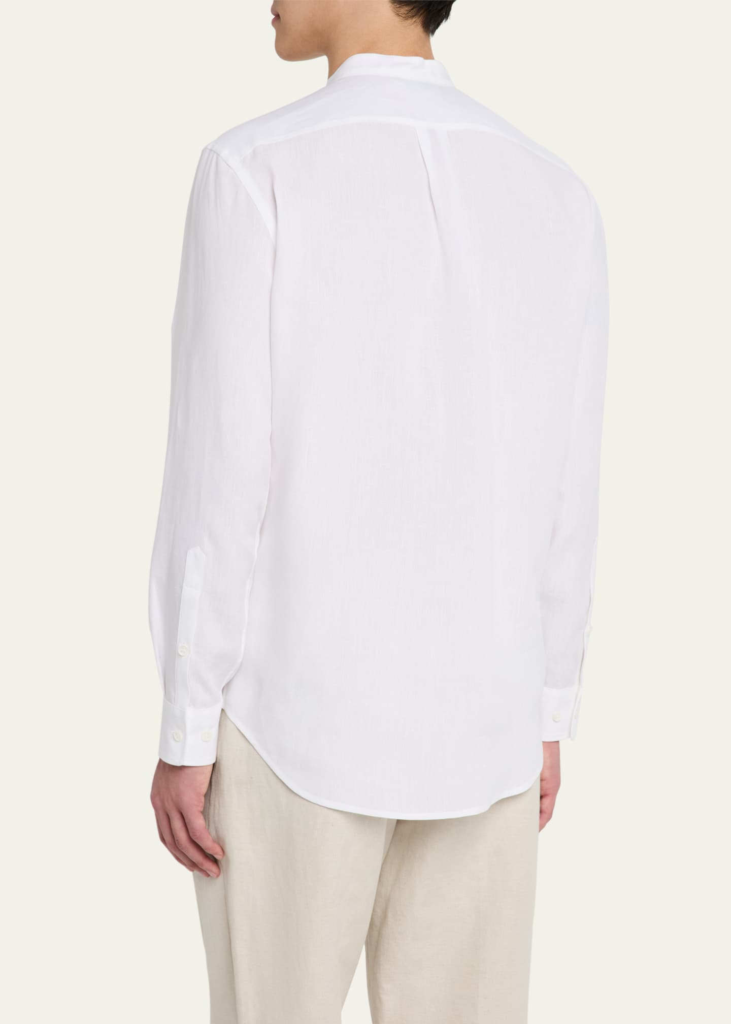 Gabriela Hearst Men's Ollie Linen Mandarin-Collar Shirt Image 3 of 5