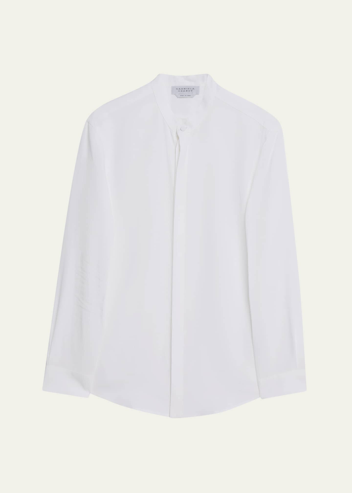 Gabriela Hearst Men's Ollie Linen Mandarin-Collar Shirt Image 1 of 5