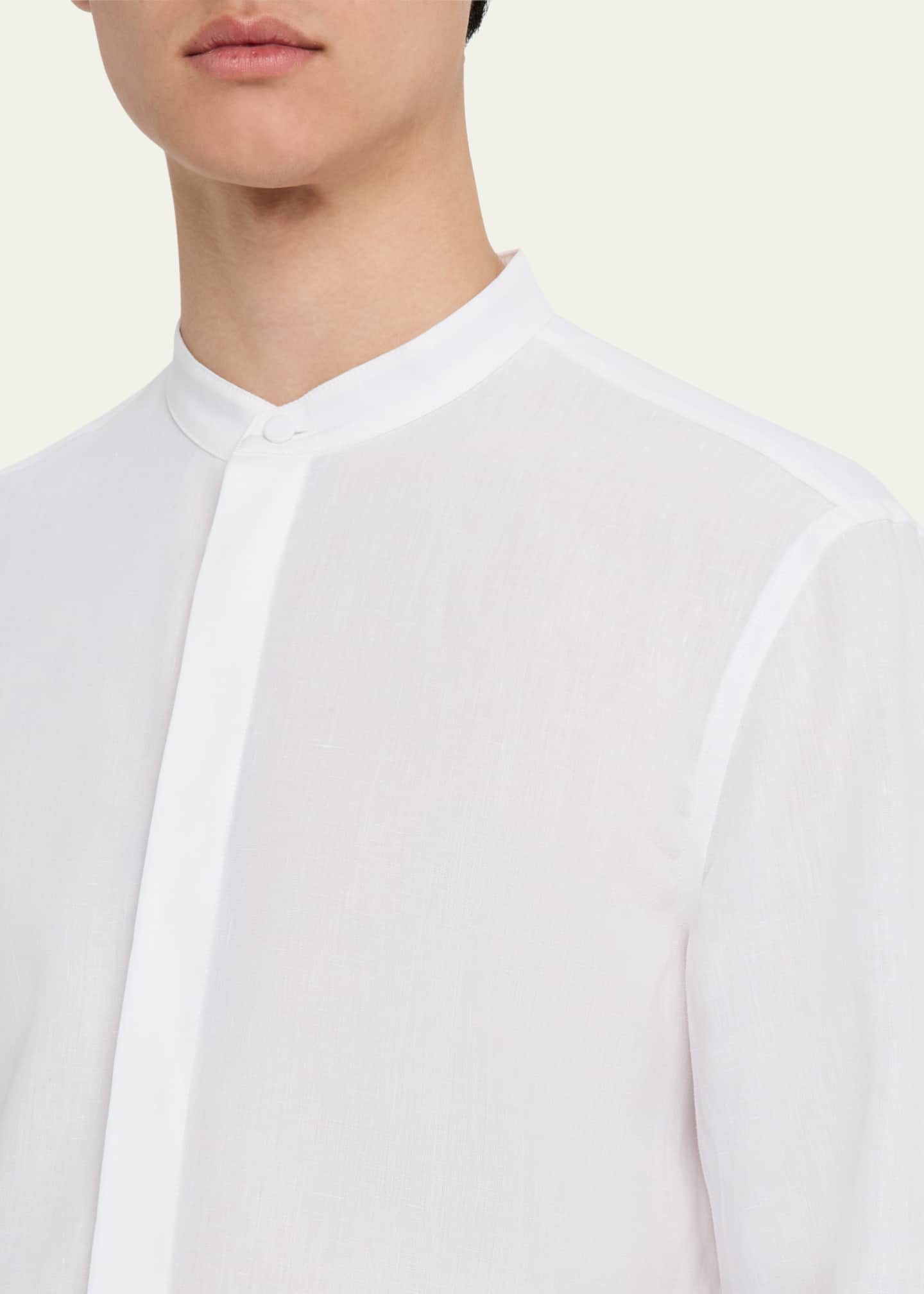 Gabriela Hearst Men's Ollie Linen Mandarin-Collar Shirt Image 5 of 5