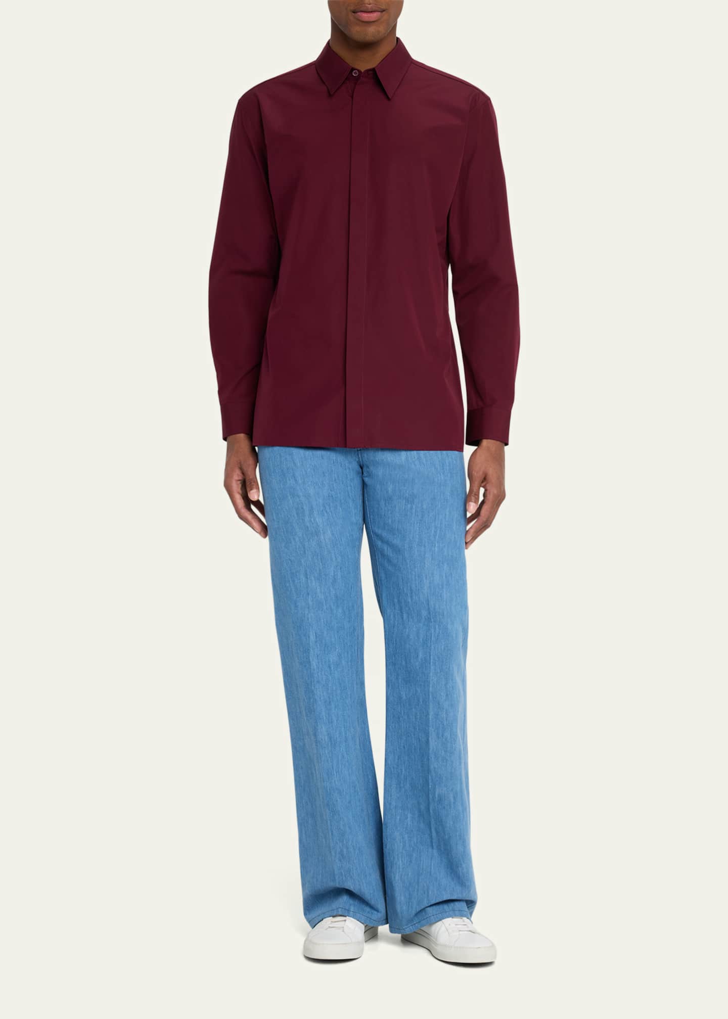 Gabriela Hearst Men's Nicolas Cotton Concealed-Placket Sport Shirt Image 2 of 5
